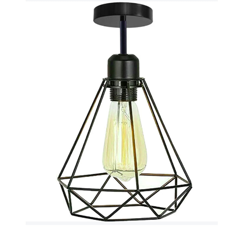 Industrial Vintage Ceiling Light with a modern cage design in rose gold and copper, showcasing its stylish and elegant appearance.