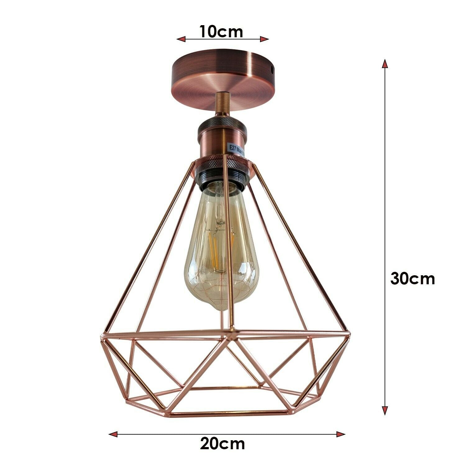 Industrial Vintage Ceiling Light with a modern cage design in rose gold and copper, showcasing its stylish and elegant appearance.