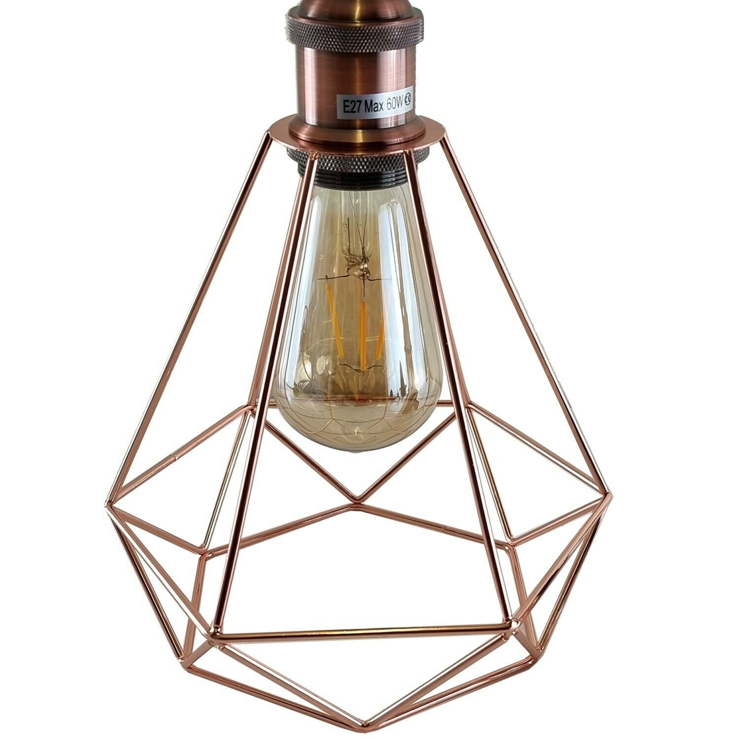 Industrial Vintage Ceiling Light with a modern cage design in rose gold and copper, showcasing its stylish and elegant appearance.