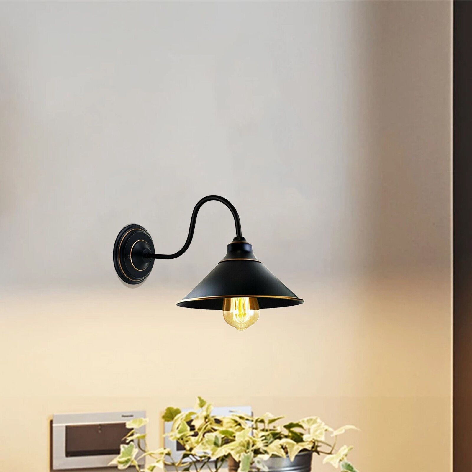 Industrial Vintage Metal Black Wall Lamp with E27 UK holder, showcasing elegant design and durable metal construction.