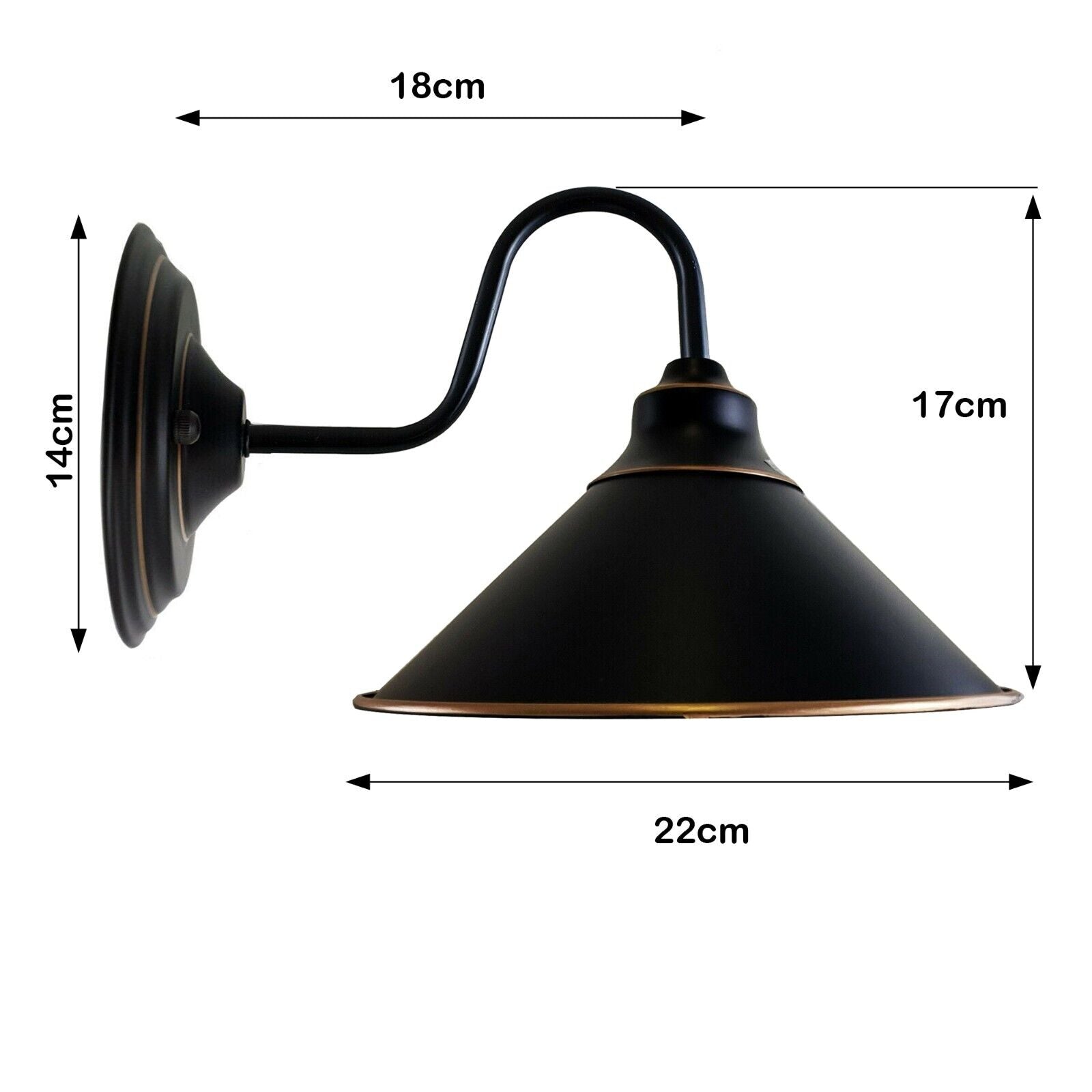 Industrial Vintage Metal Black Wall Lamp with E27 UK holder, showcasing elegant design and durable metal construction.