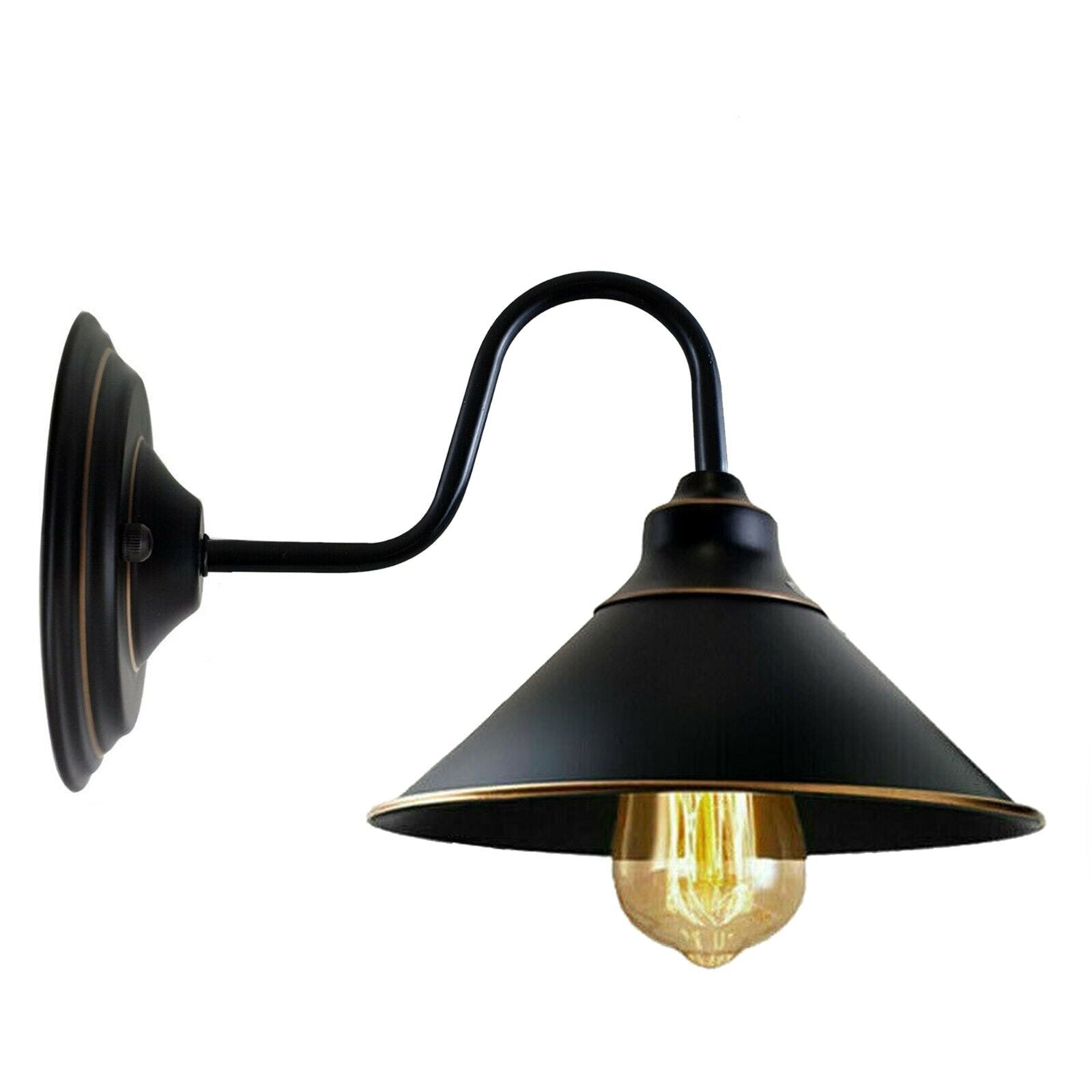 Industrial Vintage Metal Black Wall Lamp with E27 UK holder, showcasing elegant design and durable metal construction.