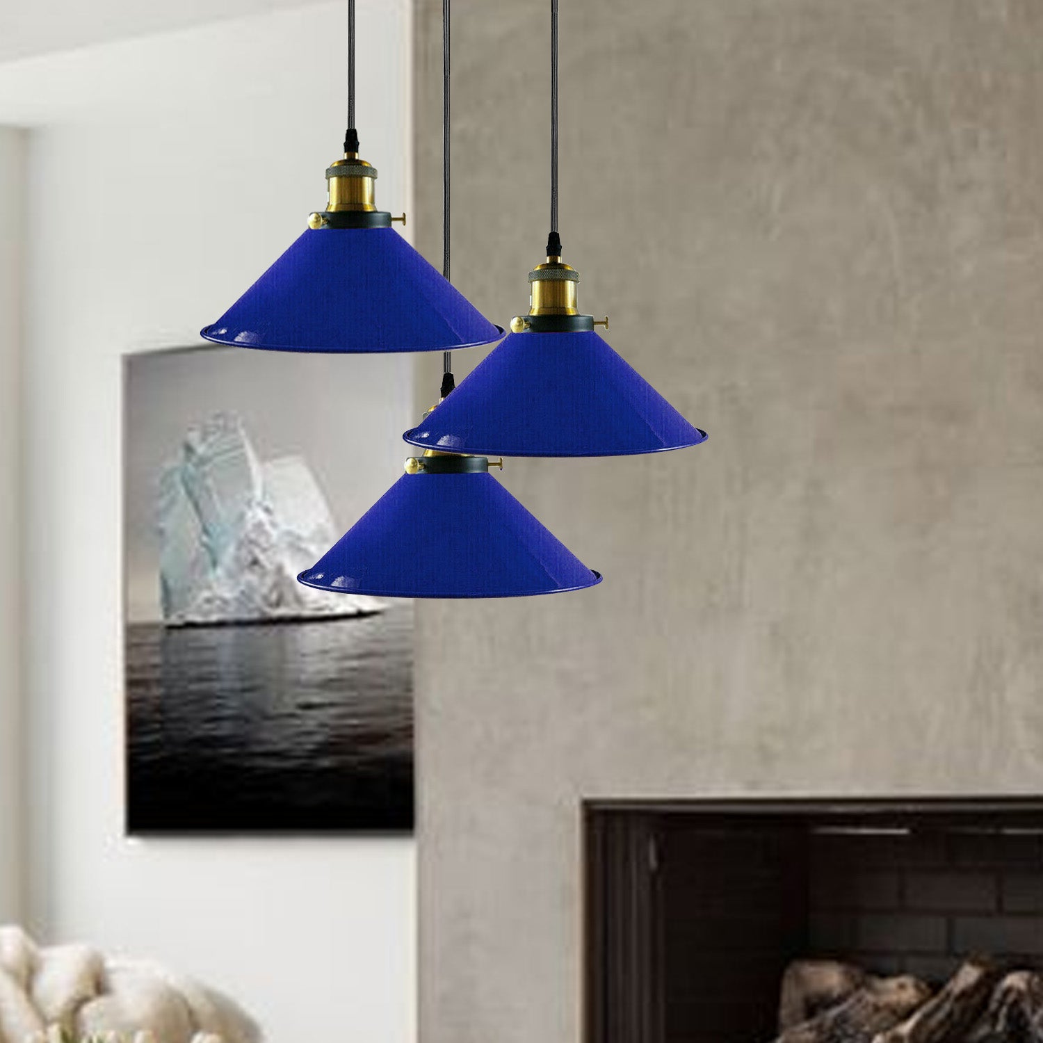 Industrial Vintage Metal Pendant Light Shade Chandelier with three light holders and a retro design, perfect for home and commercial use.