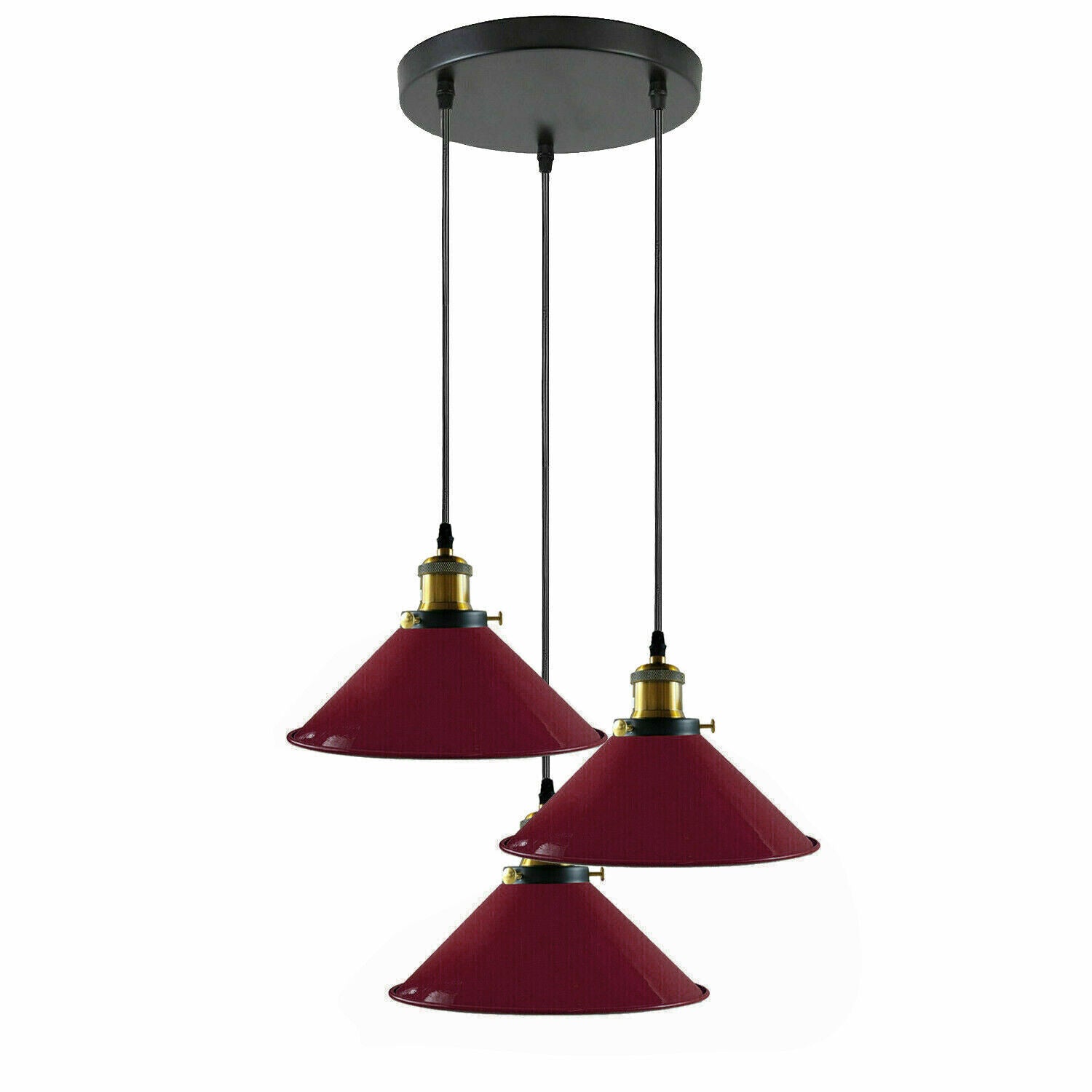 Industrial Vintage Metal Pendant Light Shade Chandelier with three light holders and a retro design, perfect for home and commercial use.