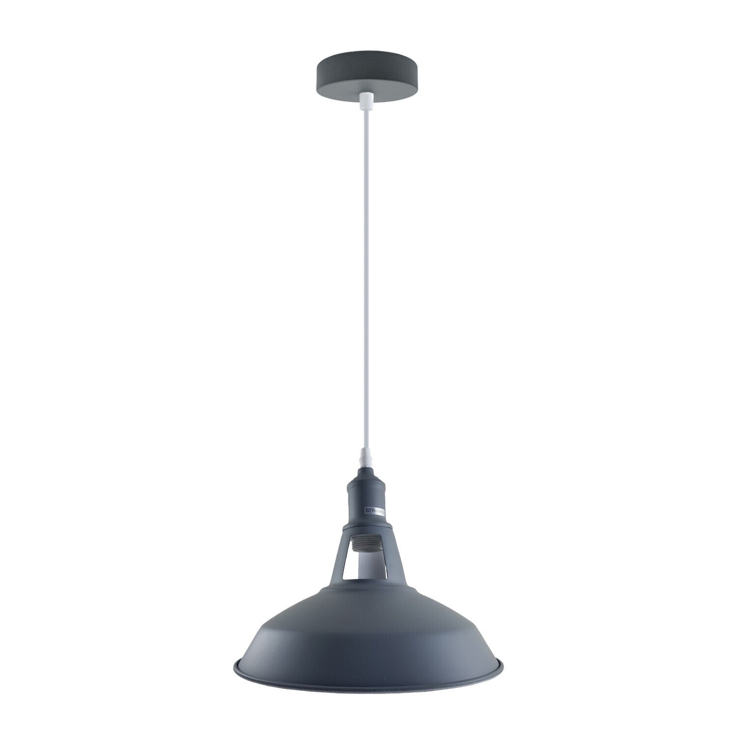 Industrial Vintage Modern Metal Retro E27 Ceiling Light with slotted design in blue, showcasing its stylish pendant and metal shade.