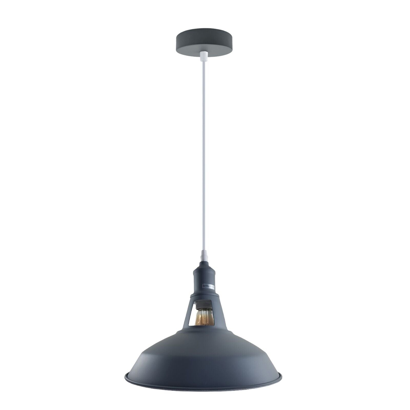 Industrial Vintage Modern Metal Retro E27 Ceiling Light with slotted design in blue, showcasing its stylish pendant and metal shade.