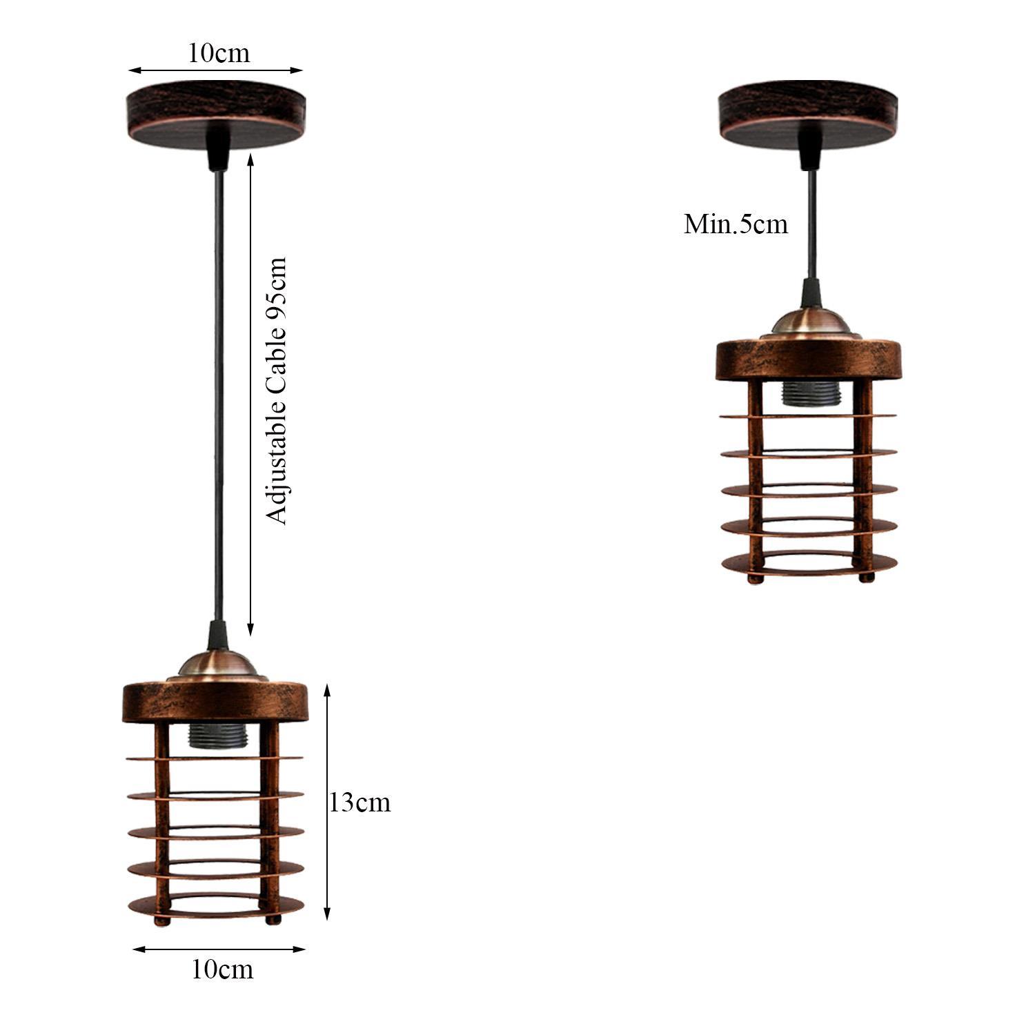 Industrial Vintage Pendant Light with spiral cage design, showcasing a rustic black finish, ideal for home and commercial decor.