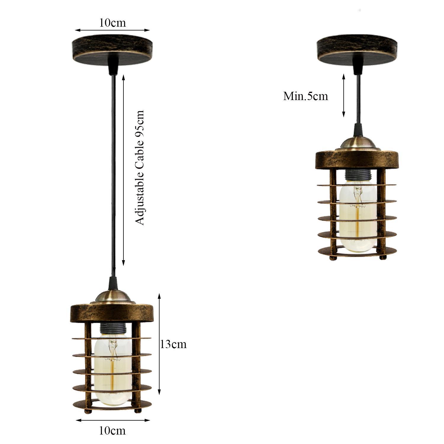 Industrial Vintage Pendant Light with spiral cage design, showcasing a rustic black finish, ideal for home and commercial decor.