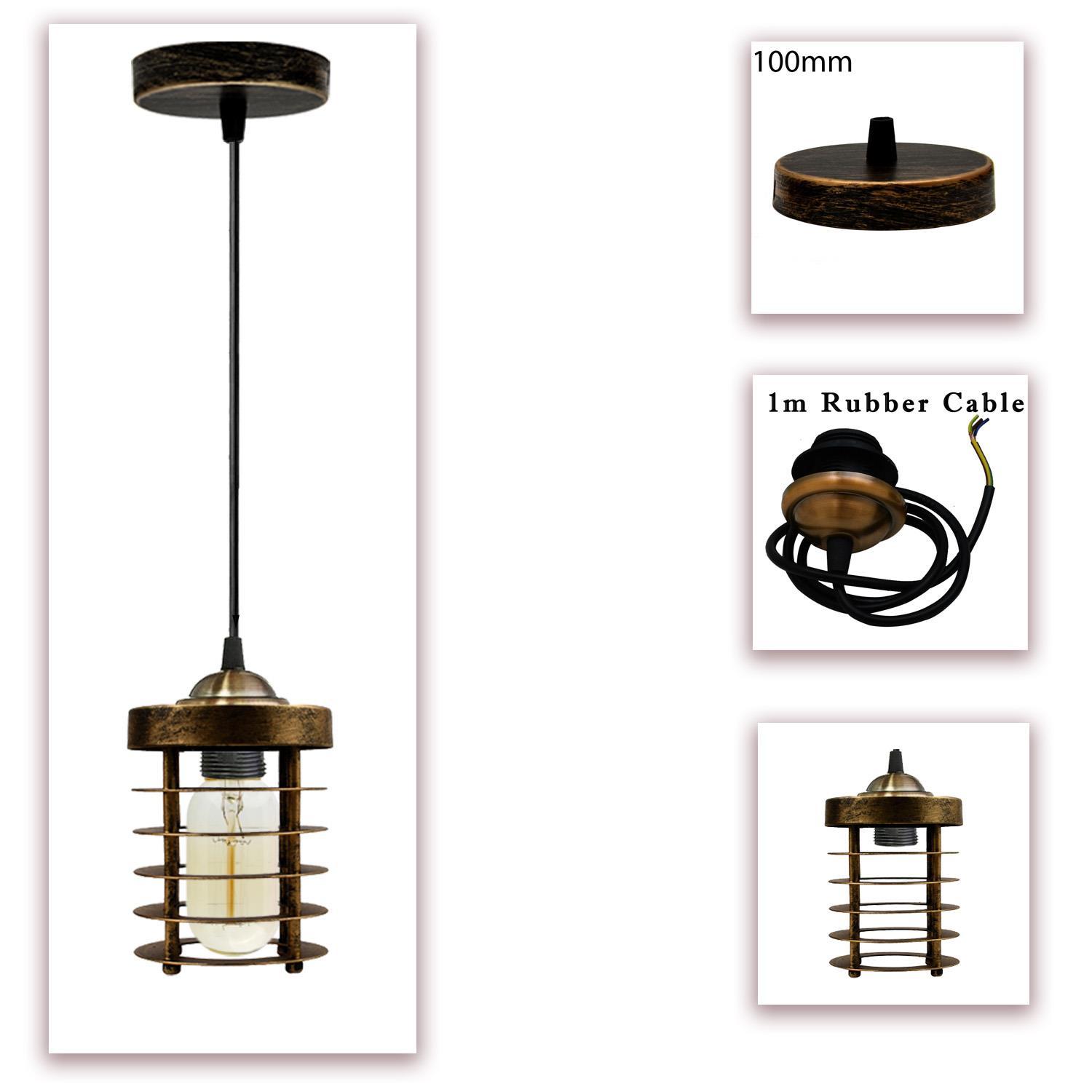 Industrial Vintage Pendant Light with spiral cage design, showcasing a rustic black finish, ideal for home and commercial decor.