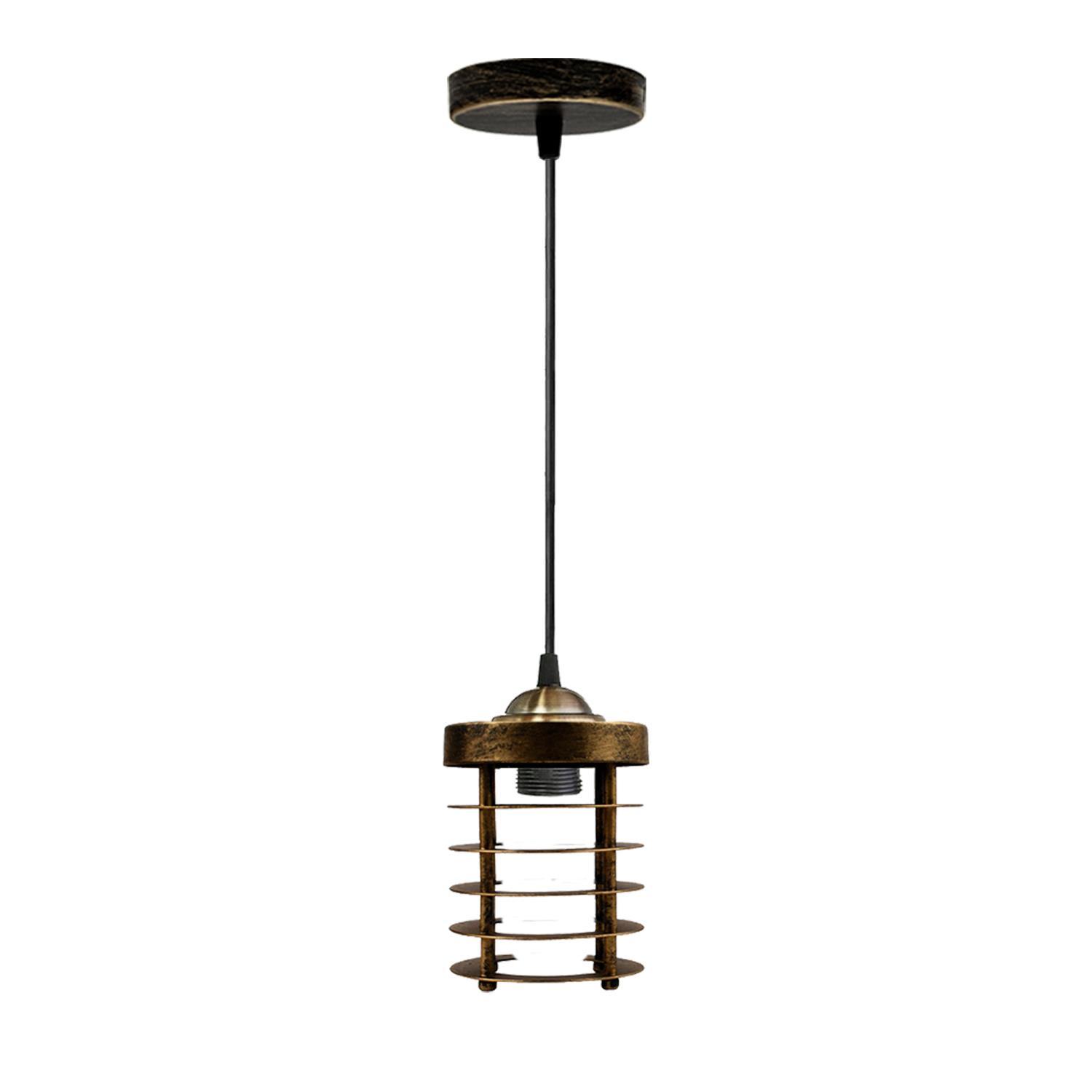 Industrial Vintage Pendant Light with spiral cage design, showcasing a rustic black finish, ideal for home and commercial decor.