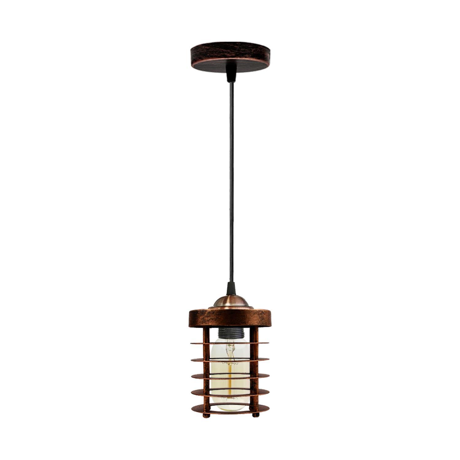 Industrial Vintage Pendant Light with spiral cage design, showcasing a rustic black finish, ideal for home and commercial decor.