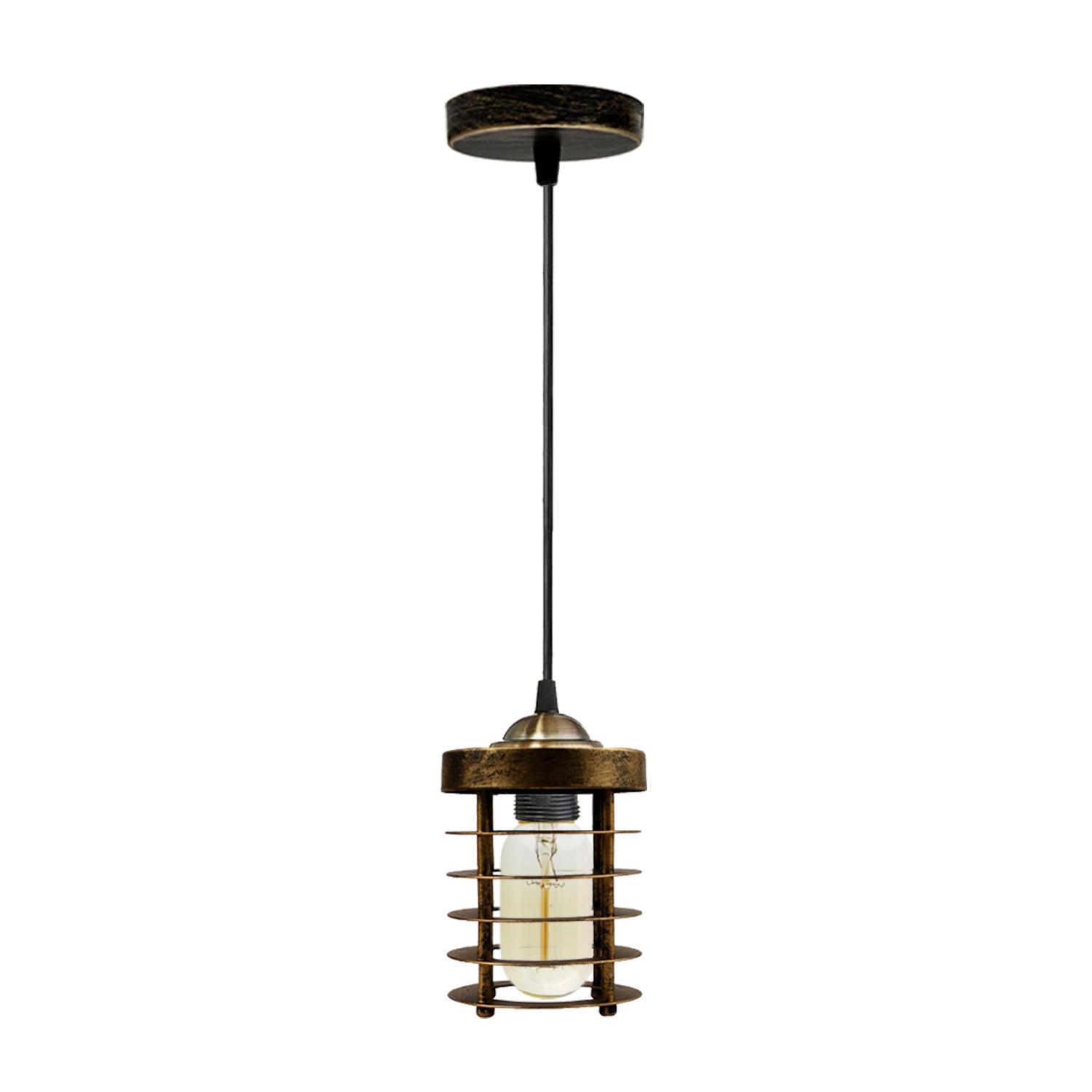 Industrial Vintage Pendant Light with spiral cage design, showcasing a rustic black finish, ideal for home and commercial decor.