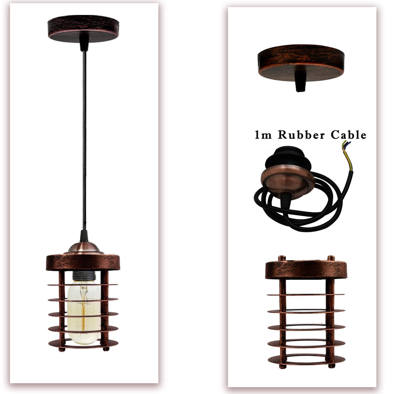 Industrial Vintage Pendant Light with spiral cage design, showcasing a rustic black finish, ideal for home and commercial decor.