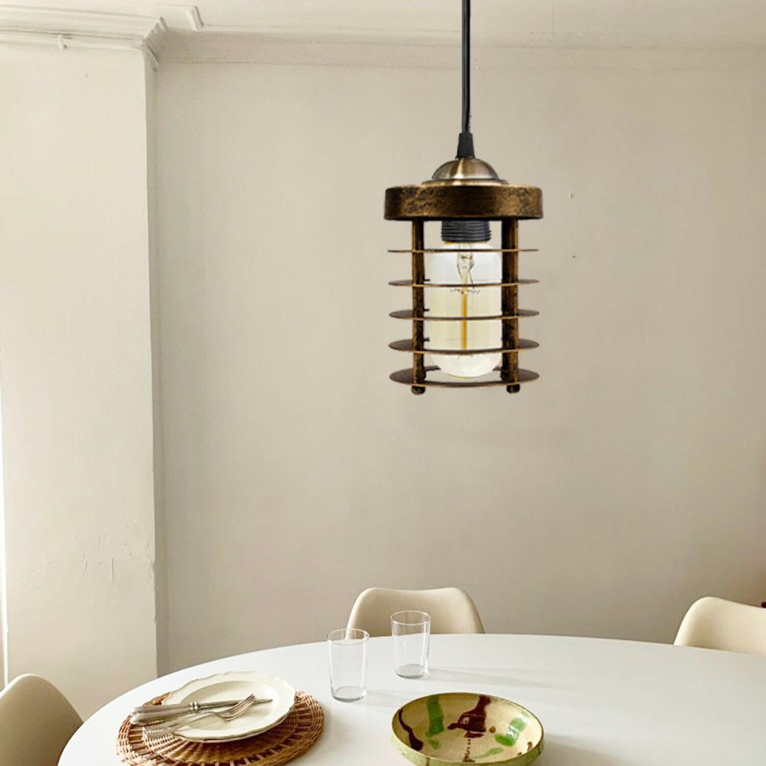 Industrial Vintage Pendant Light with spiral cage design, showcasing a rustic black finish, ideal for home and commercial decor.