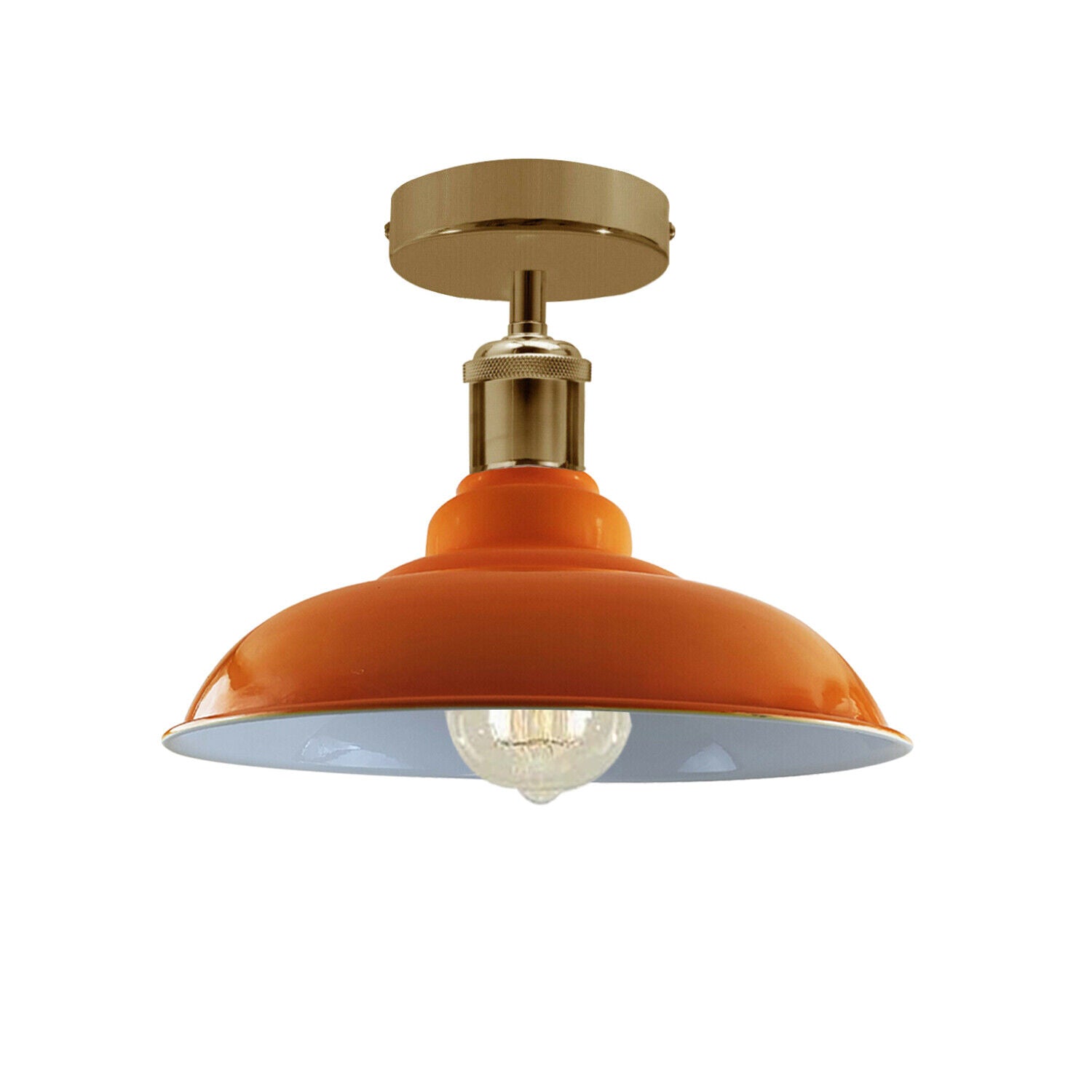 Industrial Vintage Retro Flush Mount ceiling lamp in glossy orange, showcasing its stylish design and E27 lamp base.