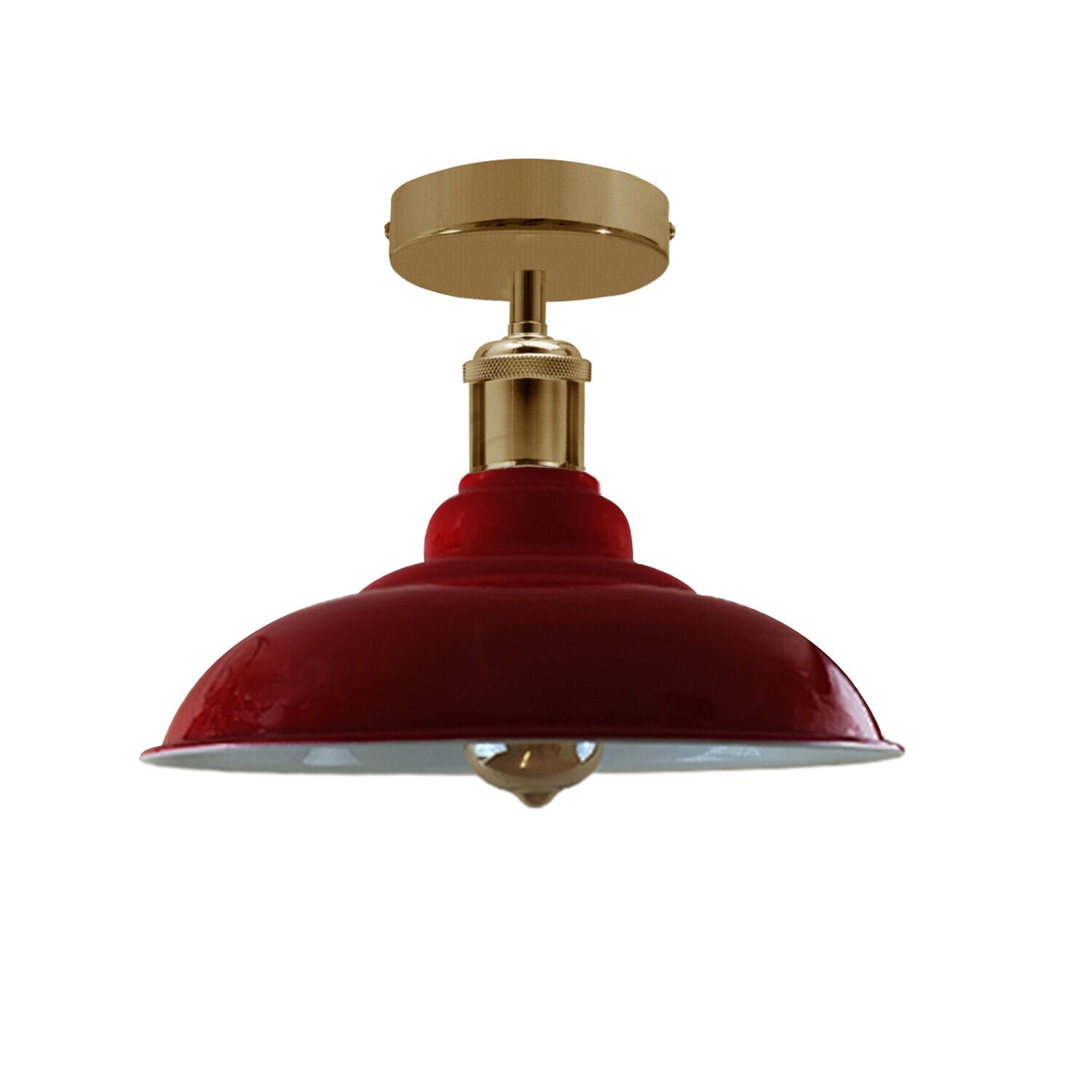 Industrial Vintage Retro Flush Mount Ceiling Light in glossy red, showcasing its stylish design and metal construction.