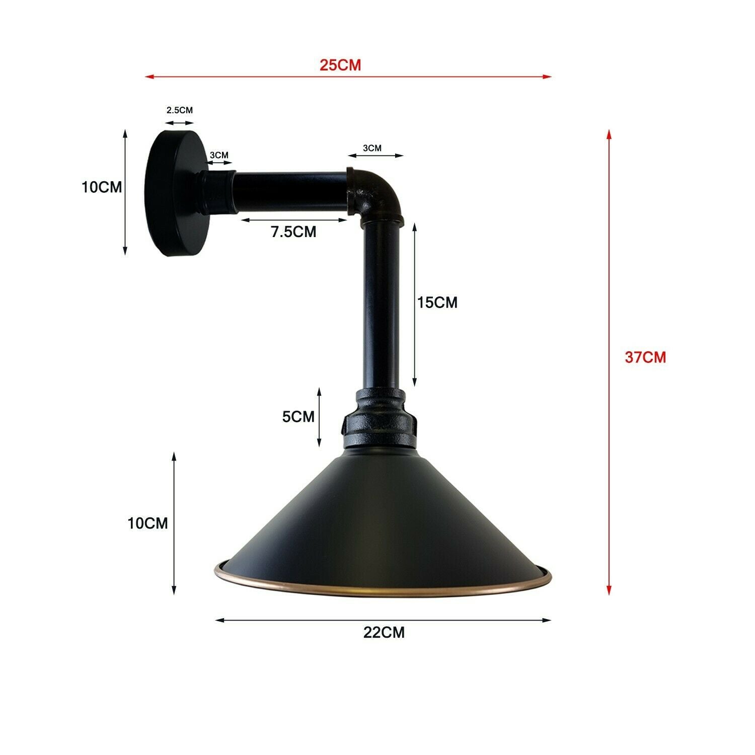 Industrial Vintage Retro Pipe Sconces Wall Light with dome black shade, showcasing its stylish design and metal construction.