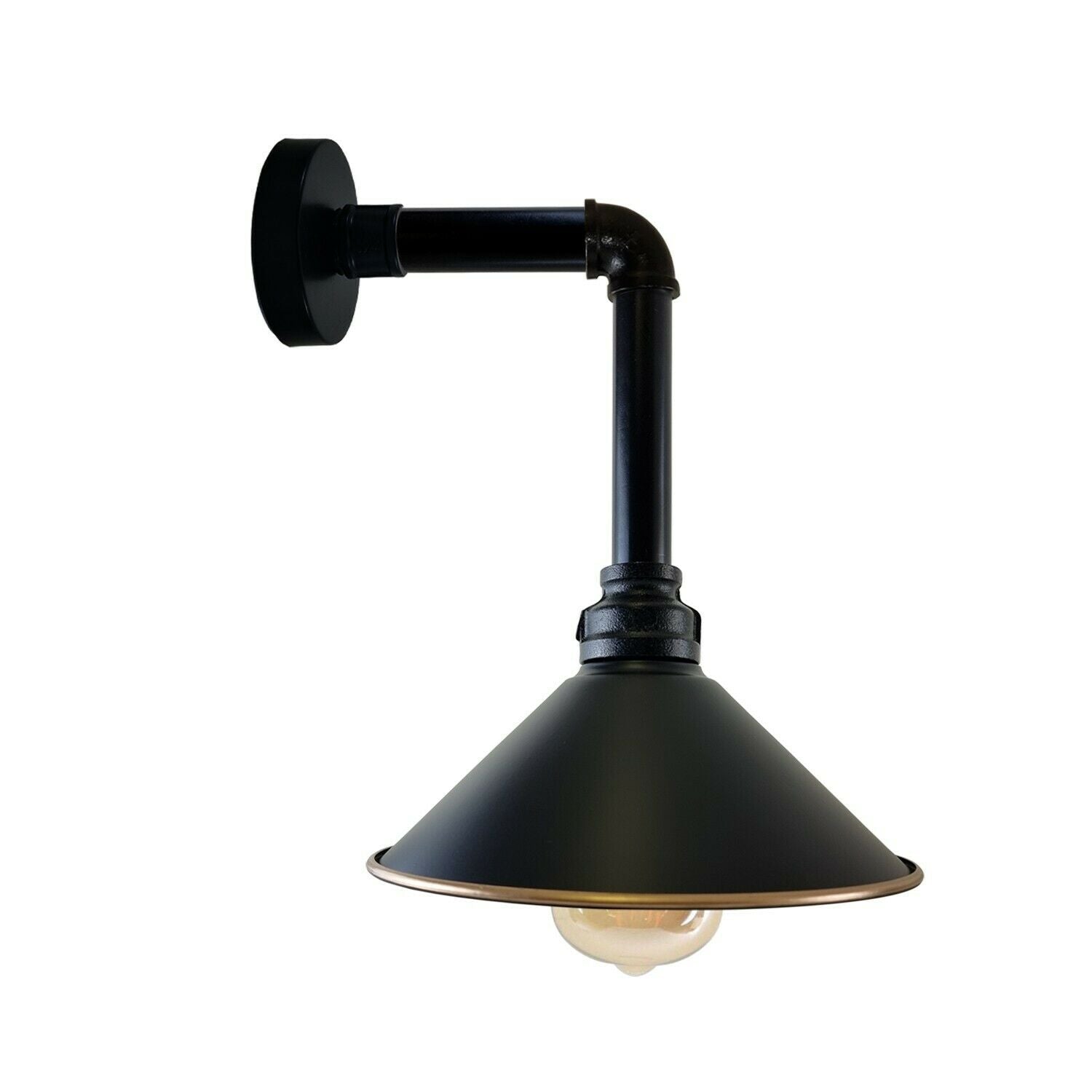 Industrial Vintage Retro Pipe Sconces Wall Light with dome black shade, showcasing its stylish design and metal construction.