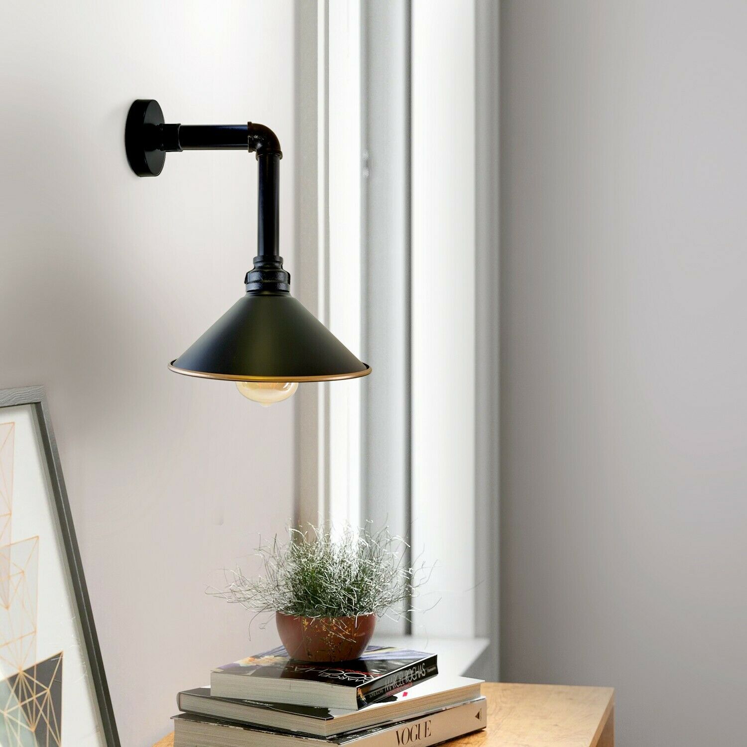 Industrial Vintage Retro Pipe Sconces Wall Light with dome black shade, showcasing its stylish design and metal construction.