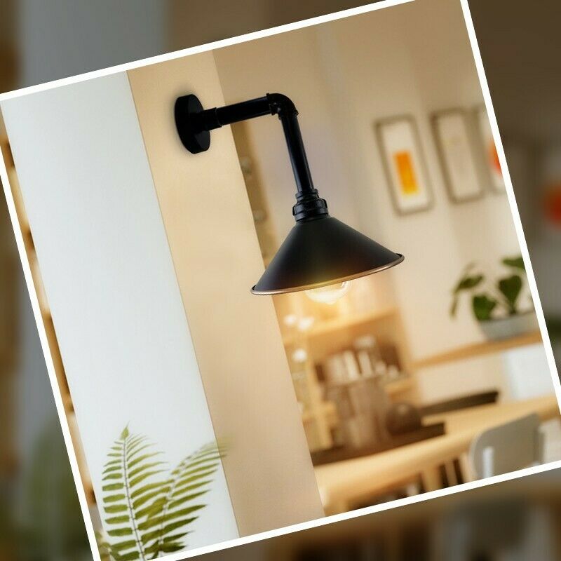 Industrial Vintage Retro Pipe Sconces Wall Light with dome black shade, showcasing its stylish design and metal construction.