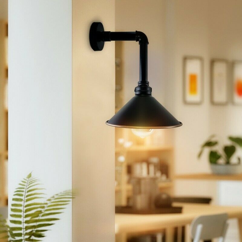 Industrial Vintage Retro Pipe Sconces Wall Light with dome black shade, showcasing its stylish design and metal construction.