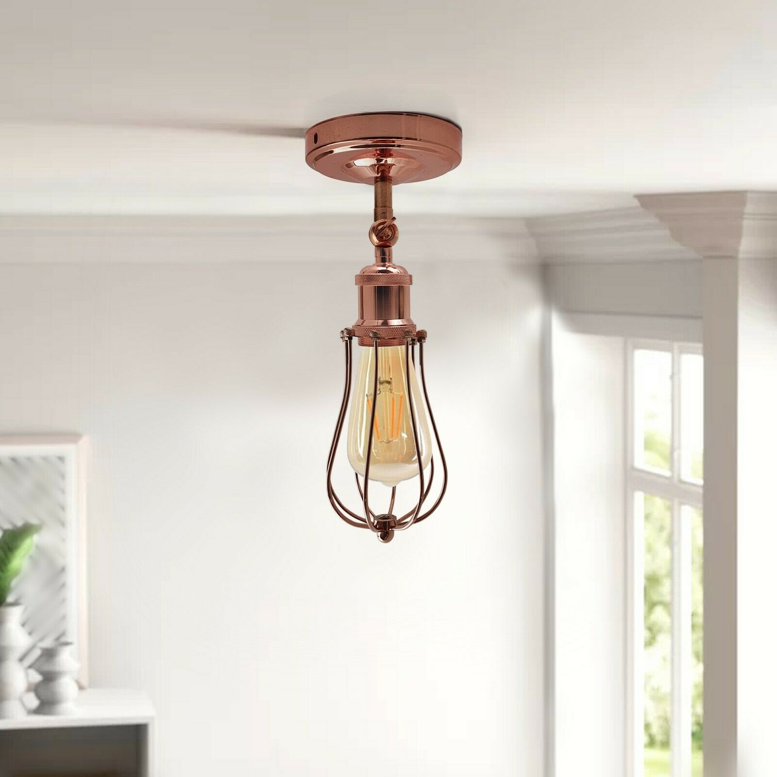 Industrial Vintage Retro Rose Gold Sconce Wall Light with balloon-shaped cage design, perfect for elegant home decor.