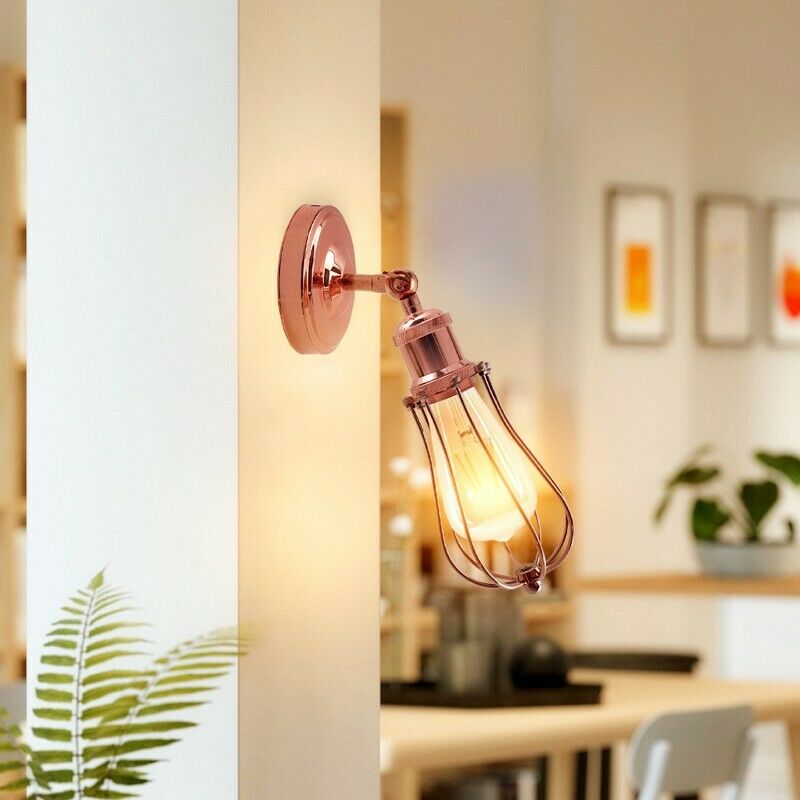 Industrial Vintage Retro Rose Gold Sconce Wall Light with balloon-shaped cage design, perfect for elegant home decor.