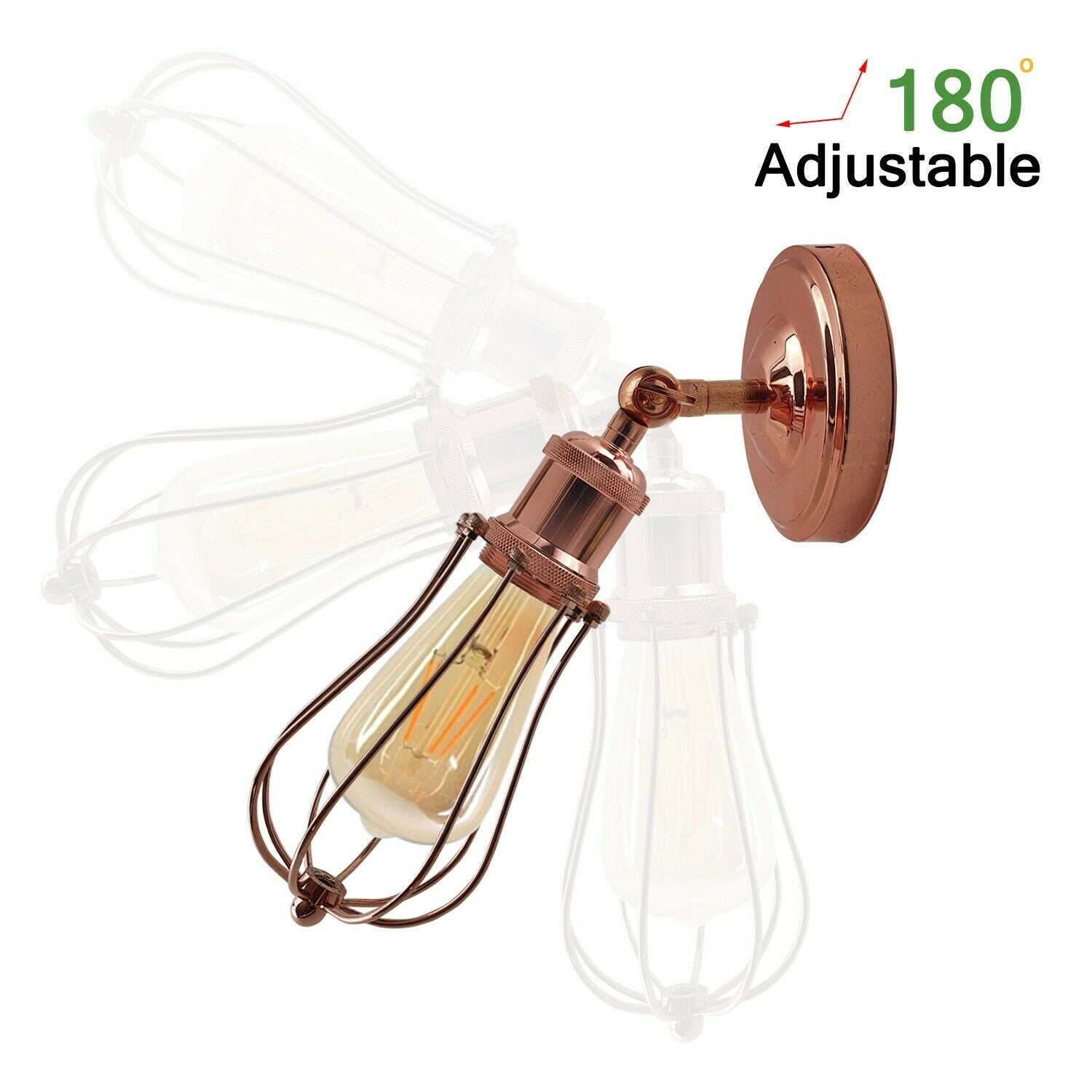 Industrial Vintage Retro Rose Gold Sconce Wall Light with balloon-shaped cage design, perfect for elegant home decor.