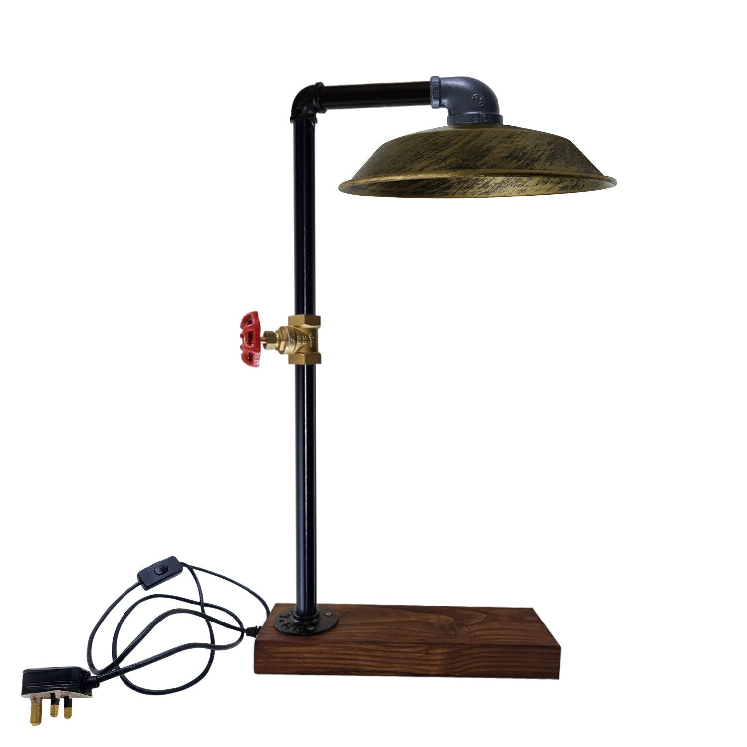 Industrial Vintage Retro Steampunk Water Pipe Style Bedside Table with brushed brass finish and unique design, perfect for home decor.