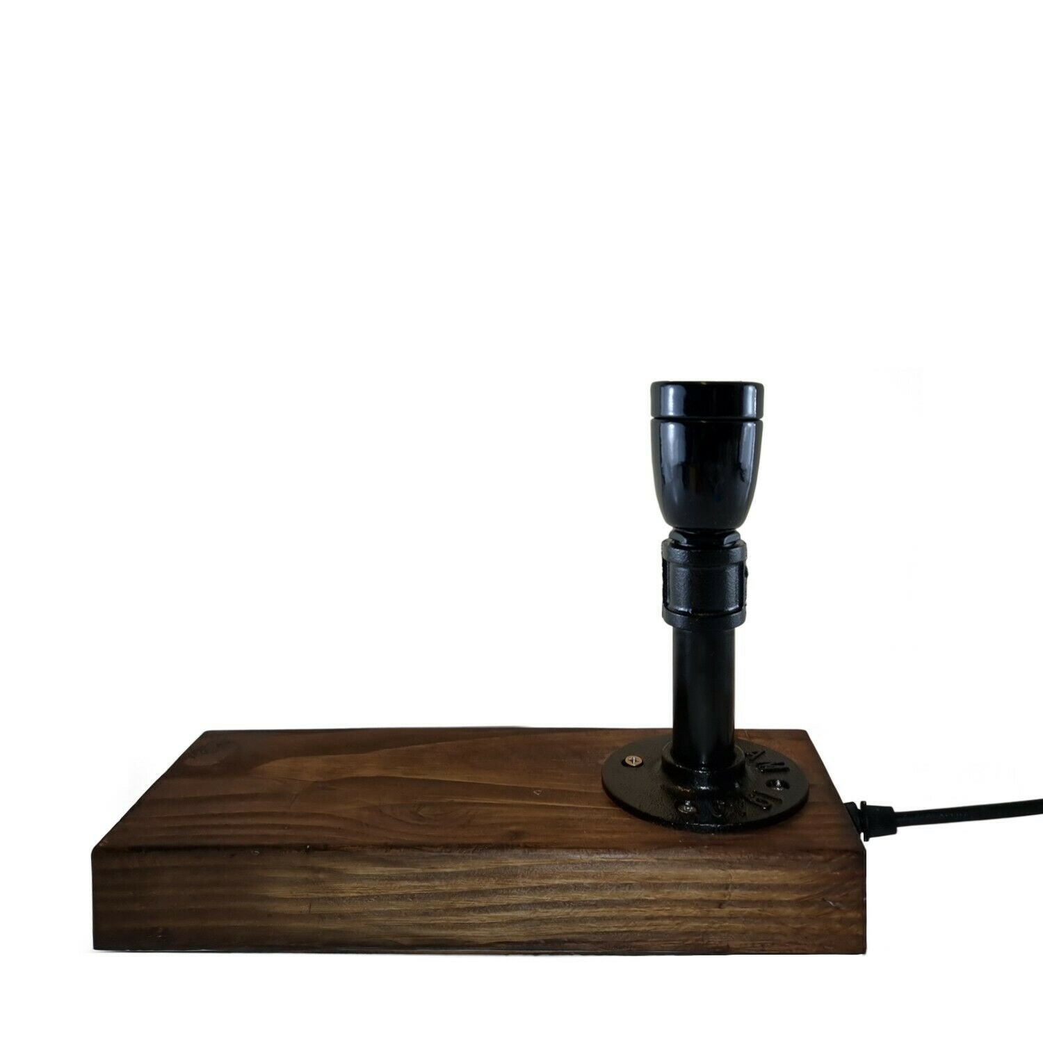 Industrial Vintage Retro Water Pipe Steampunk Table Lamp with black metal design and wood base, perfect for home decor.