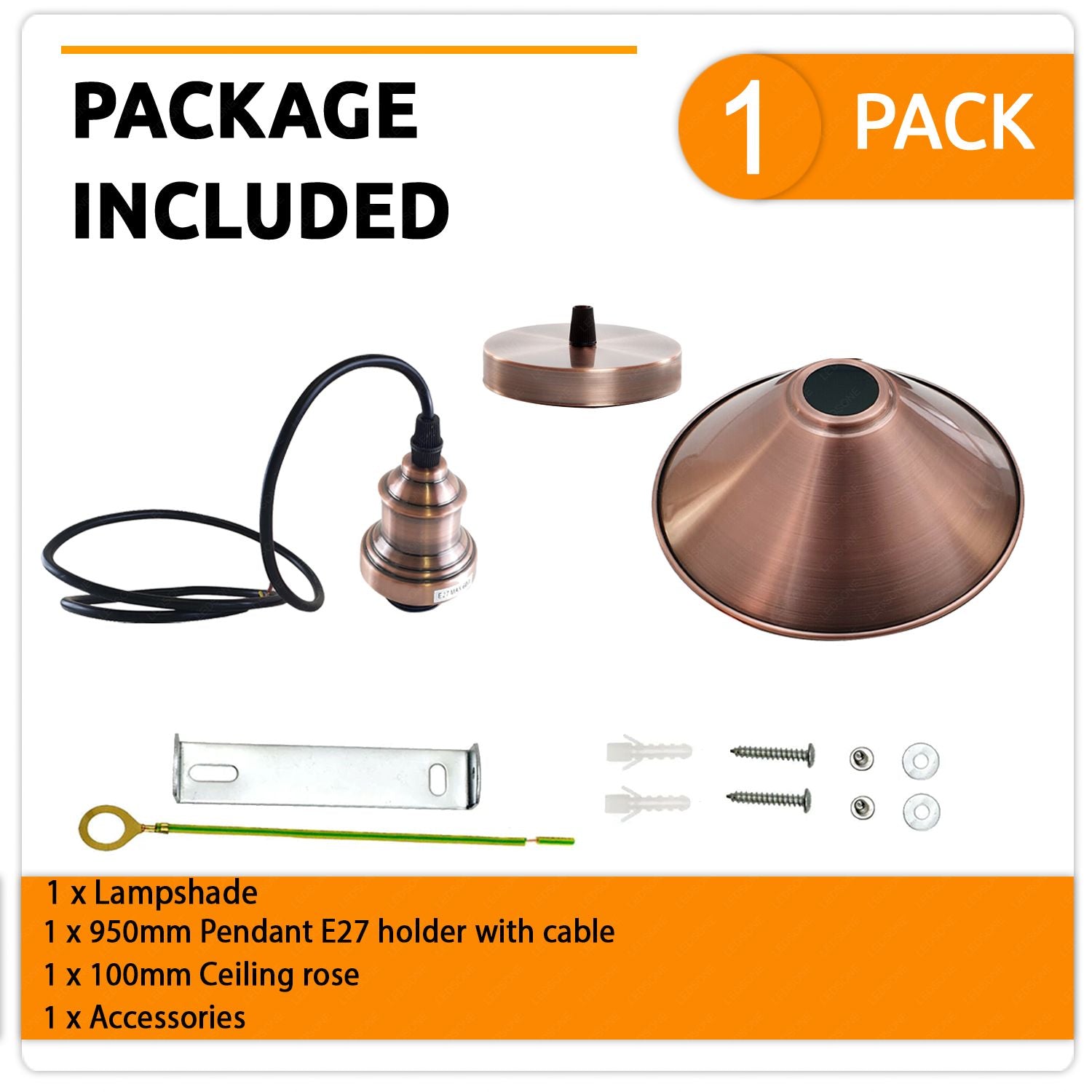 Industrial Vintage single ceiling pendant light in copper with a metal cone shade, showcasing a stylish design suitable for home decor.