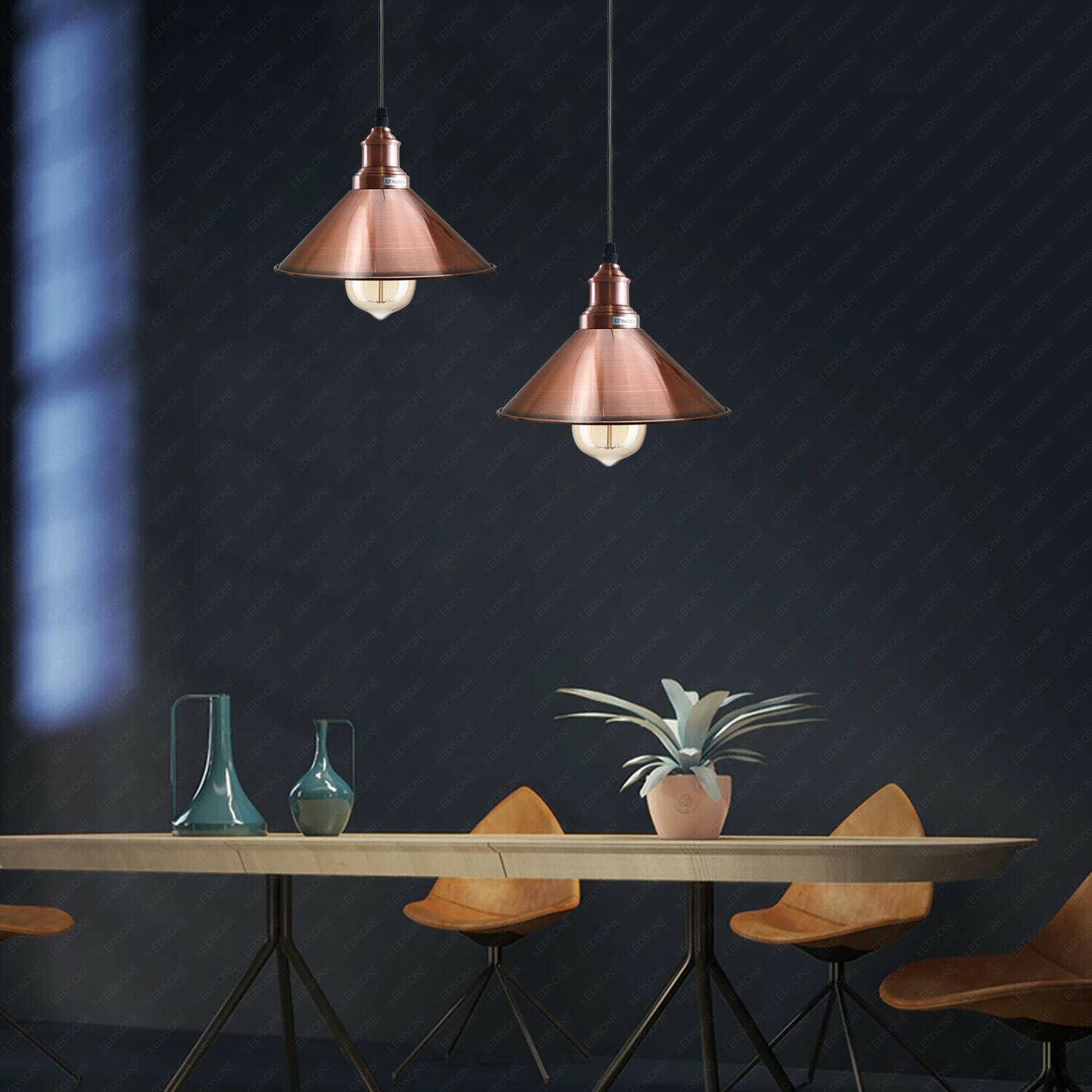 Industrial Vintage single ceiling pendant light in copper with a metal cone shade, showcasing a stylish design suitable for home decor.