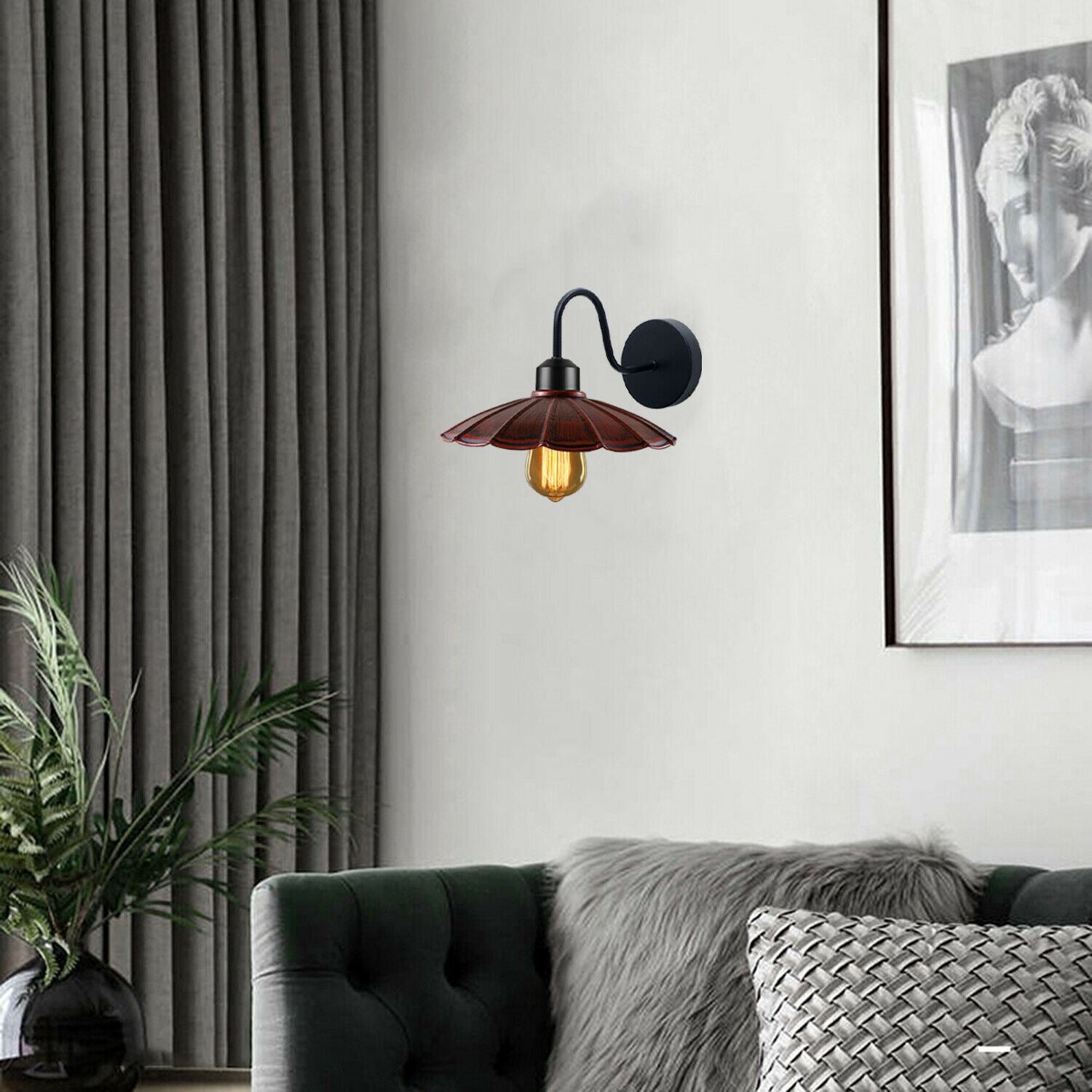 Industrial wall light with a metal lamp shade in various colors, showcasing rustic elegance and modern design.