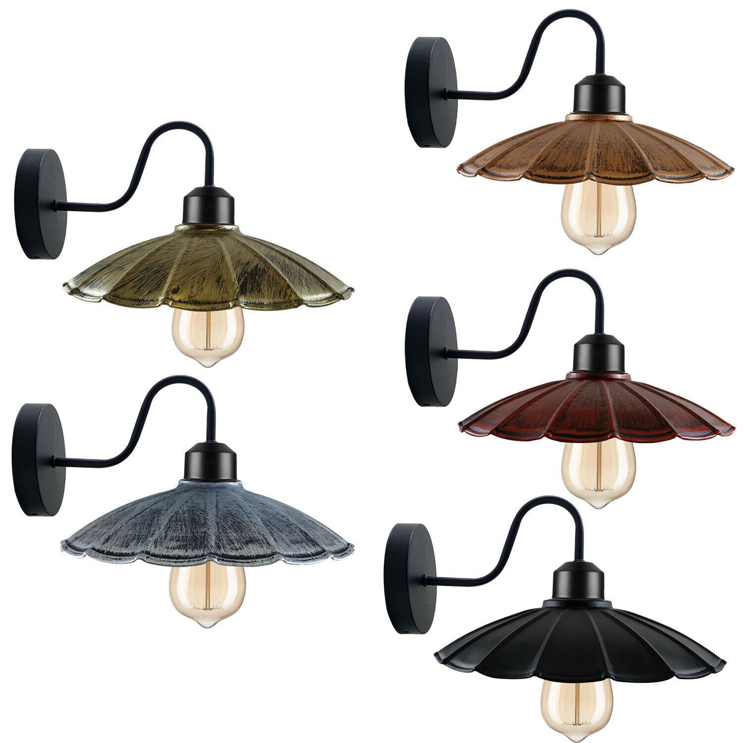 Industrial wall light with a metal lamp shade in various colors, showcasing rustic elegance and modern design.