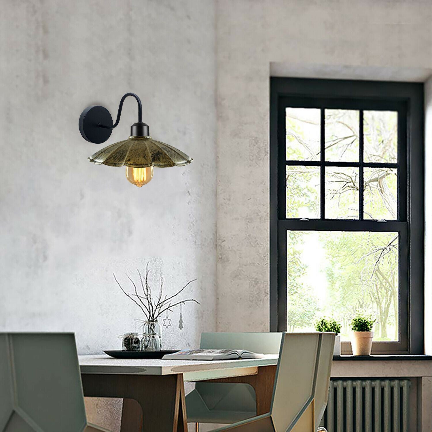 Industrial wall light with a metal lamp shade in various colors, showcasing rustic elegance and modern design.