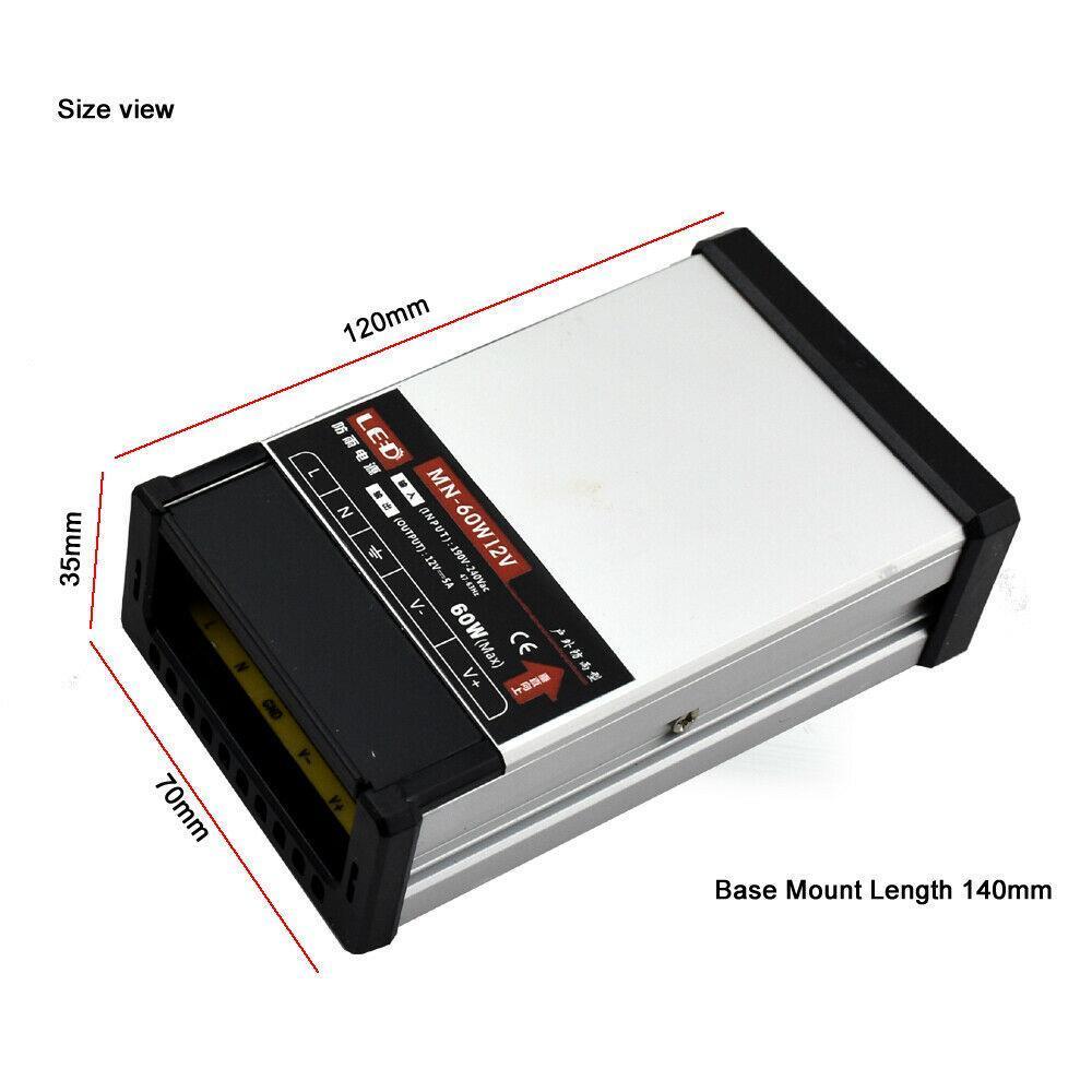 IP45 Rainproof 12V LED Driver Transformer Power Supply with aluminum casing, designed for outdoor LED lighting applications.