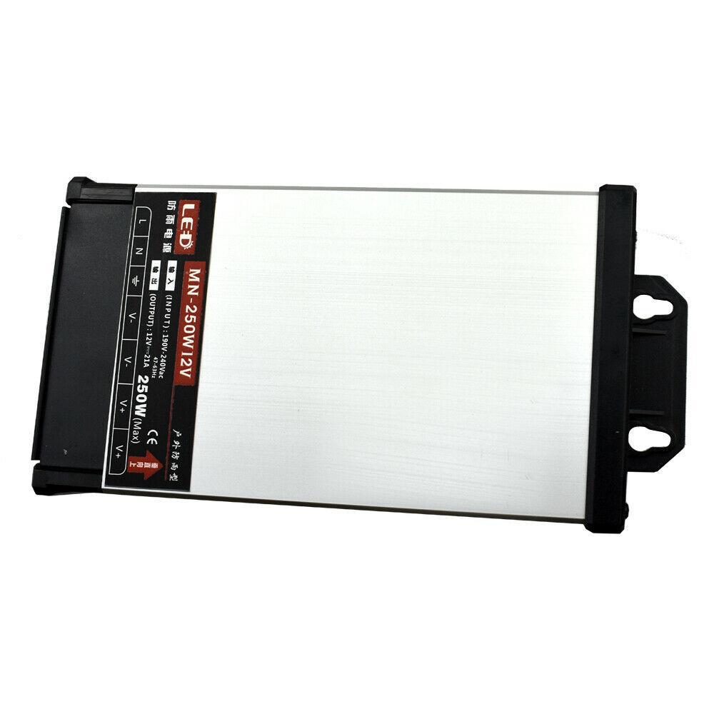 IP45 Rainproof 12V LED Driver Transformer Power Supply with aluminum casing, designed for outdoor LED lighting applications.