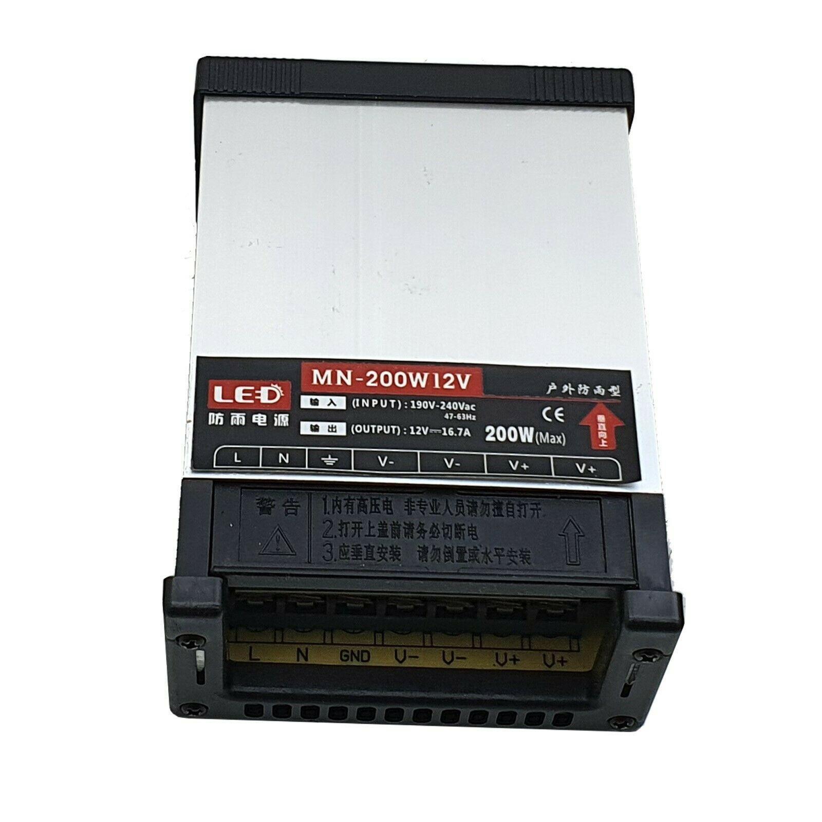 IP45 Rainproof 12V LED Driver Transformer Power Supply with aluminum casing, designed for outdoor LED lighting applications.