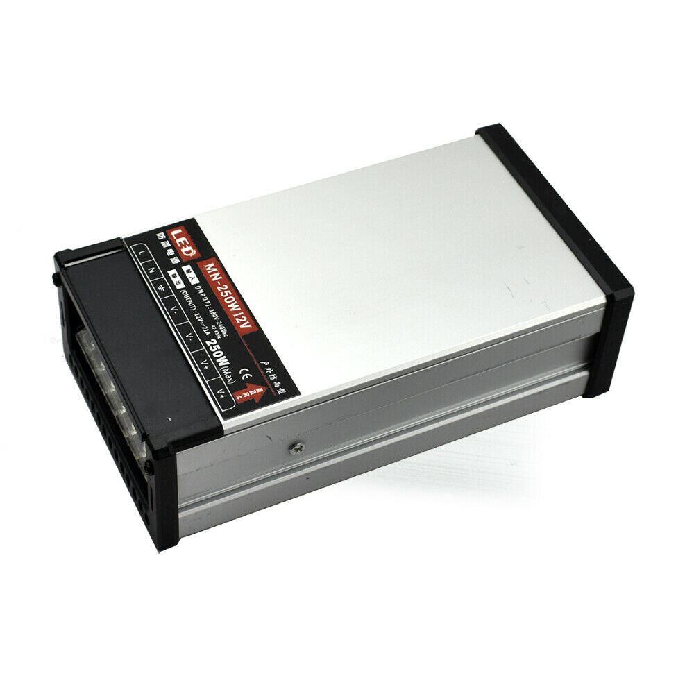 IP45 Rainproof 12V LED Driver Transformer Power Supply with aluminum casing, designed for outdoor LED lighting applications.