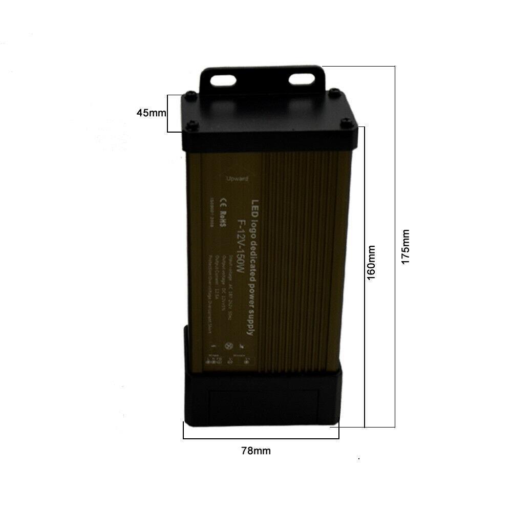 IP45 Rainproof 12V LED Driver Transformer Power Supply with aluminum casing, designed for outdoor LED lighting applications.