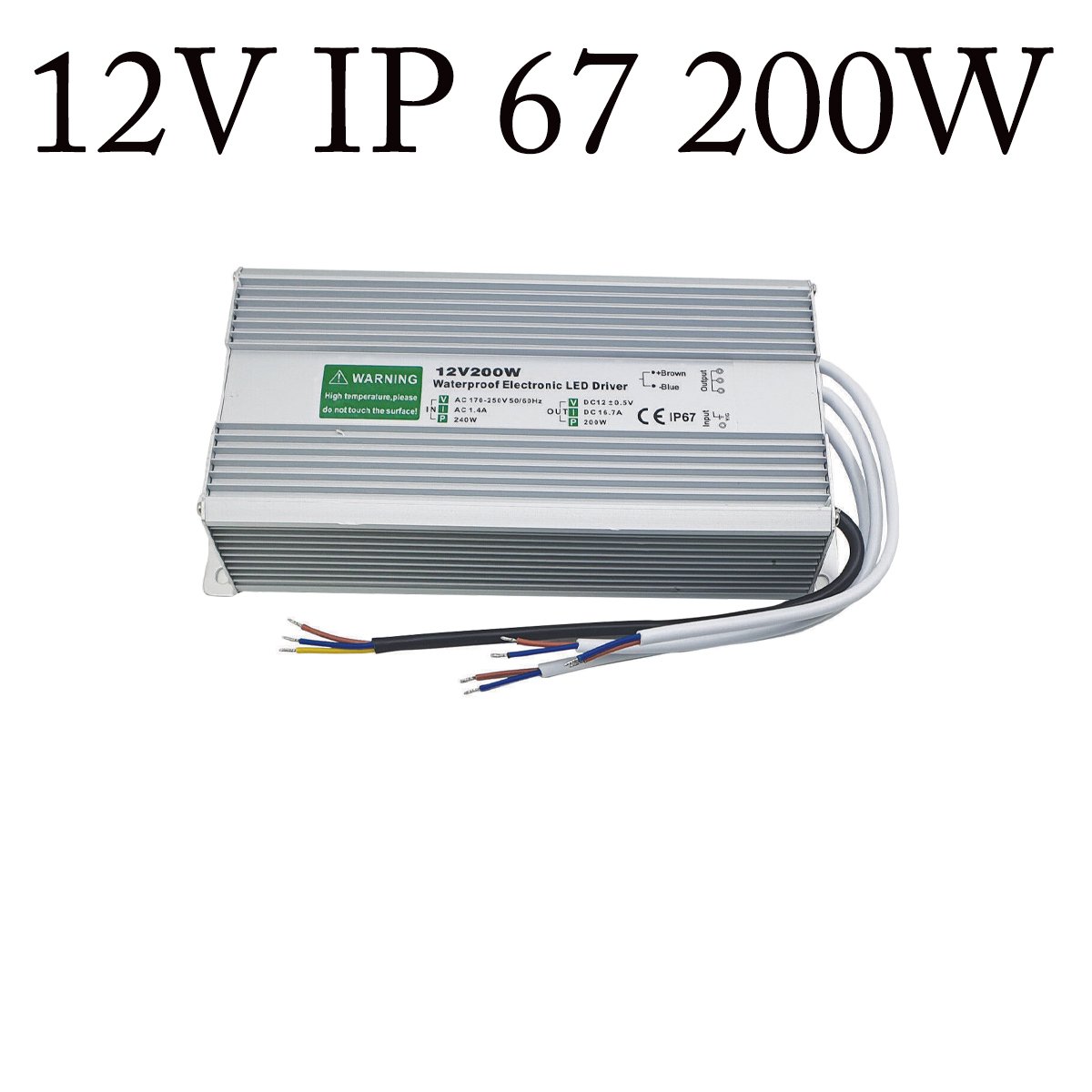 IP67 Waterproof DC 12V 200W LED Driver Power Supply Transformer with protective features for outdoor use.