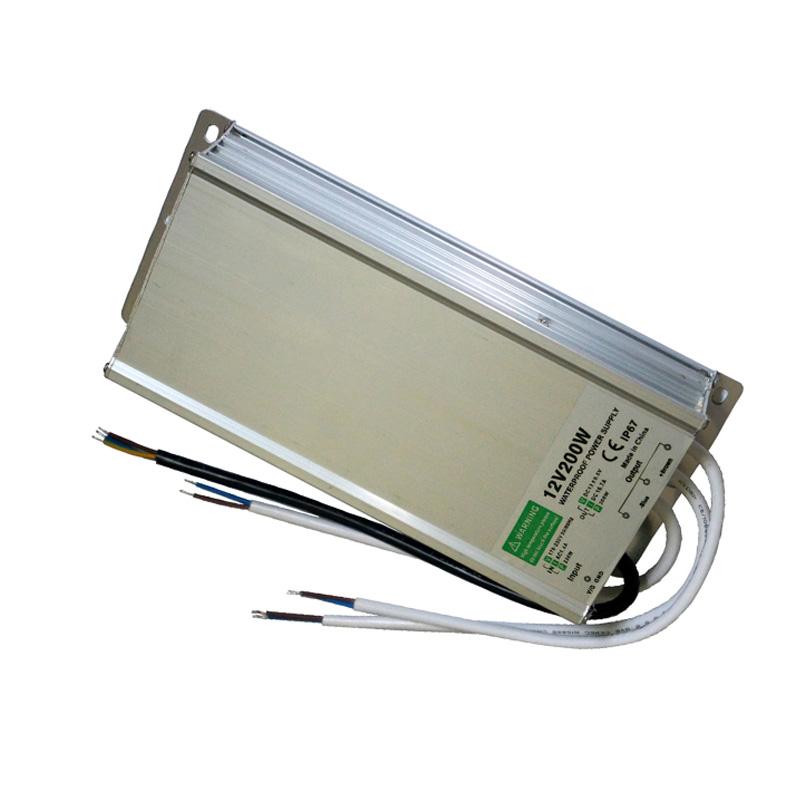 IP67 Waterproof DC 12V 200W LED Driver Power Supply Transformer with protective features for outdoor use.