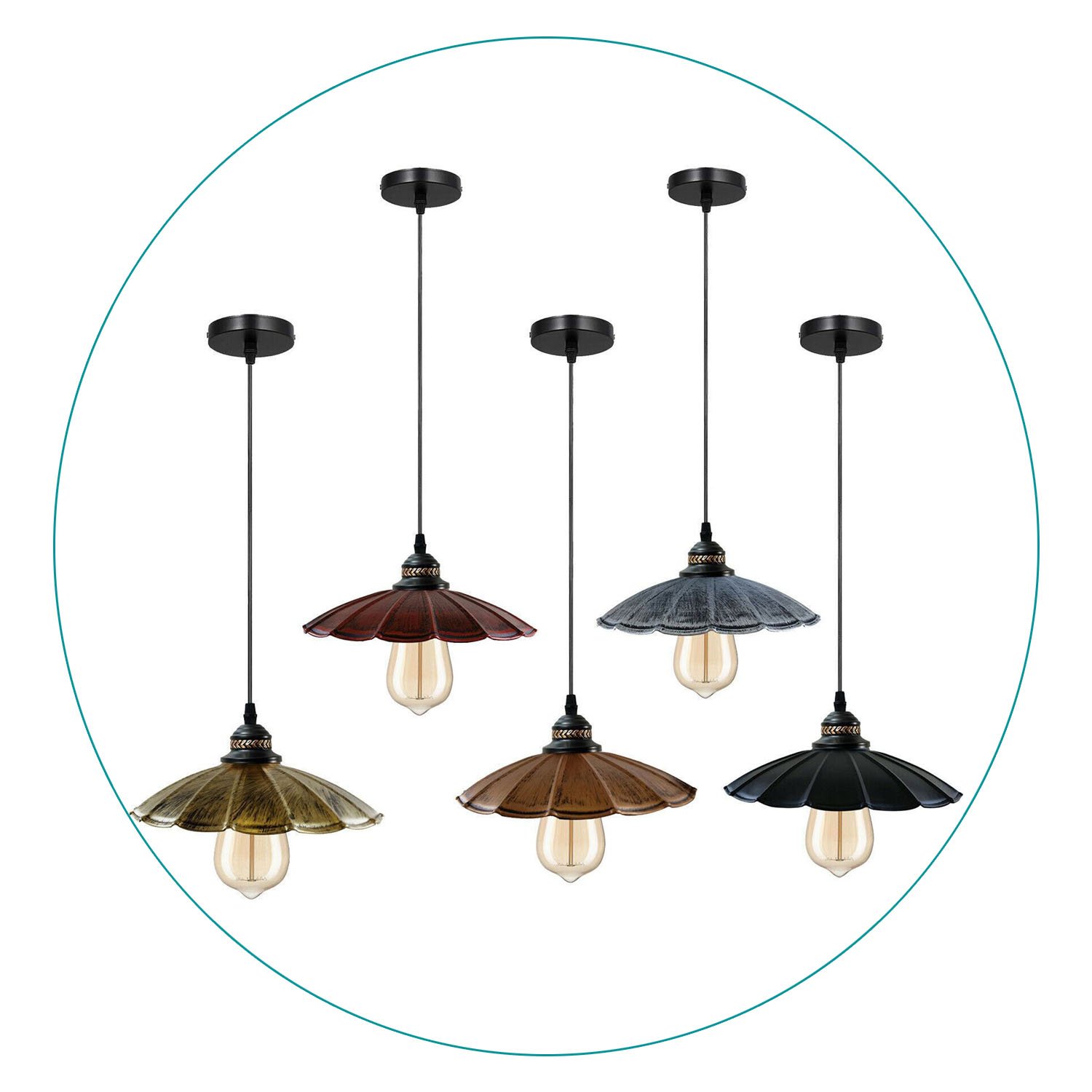 Stylish Kitchen Pendant Lighting with metal shade and E27 lamp base, available in multiple colors.