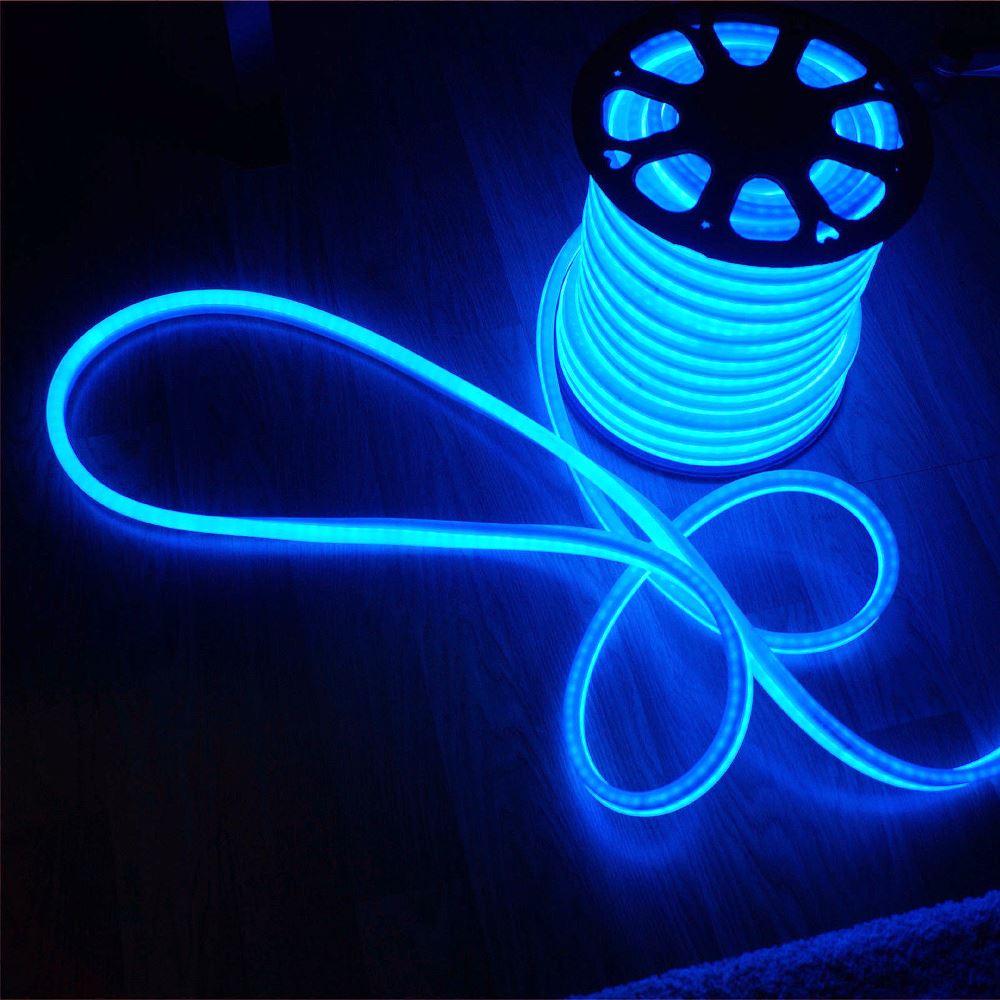 LED Light Strip Neon Stripes Flex Blue, showcasing its flexibility and vibrant blue glow, ideal for decorative lighting.