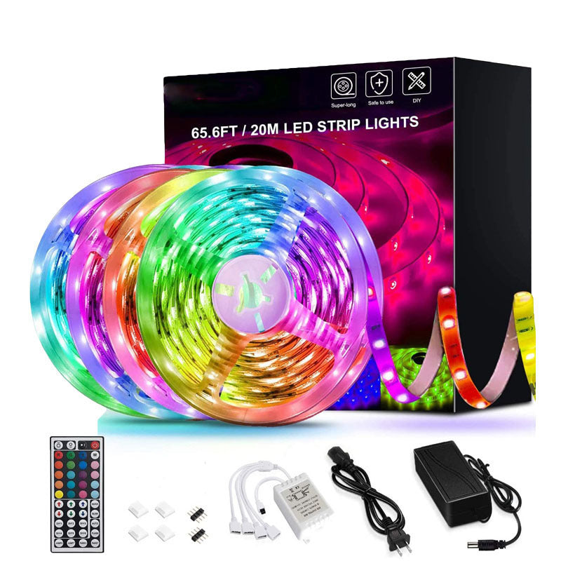 A vibrant 20-meter LED strip light showcasing RGB colors, perfect for indoor decoration and ambiance.