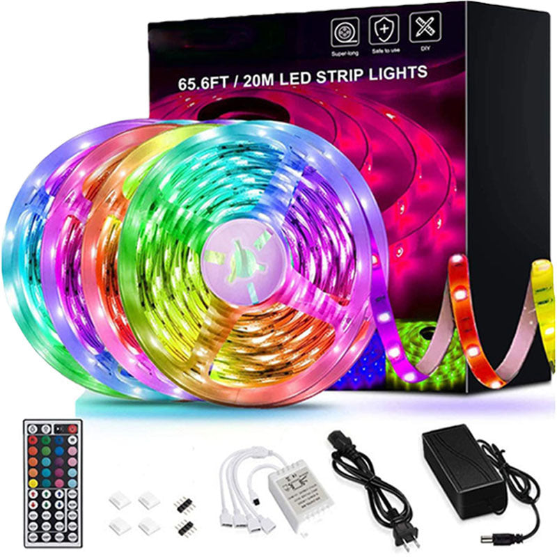 A vibrant 20-meter LED strip light showcasing RGB colors, perfect for indoor decoration and ambiance.