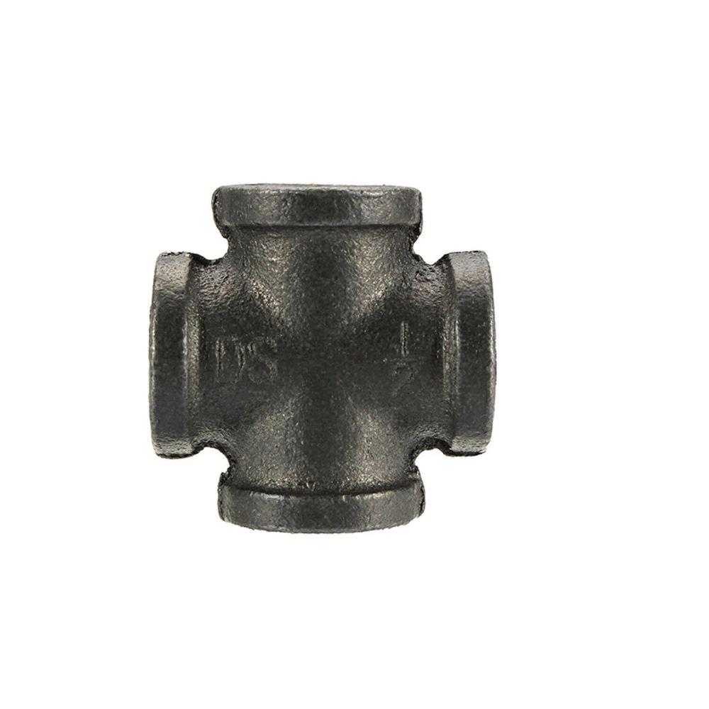 LEDSone industrial vintage 6 Way Pipe Fitting made of malleable black iron, showcasing its antique design and versatile applications.