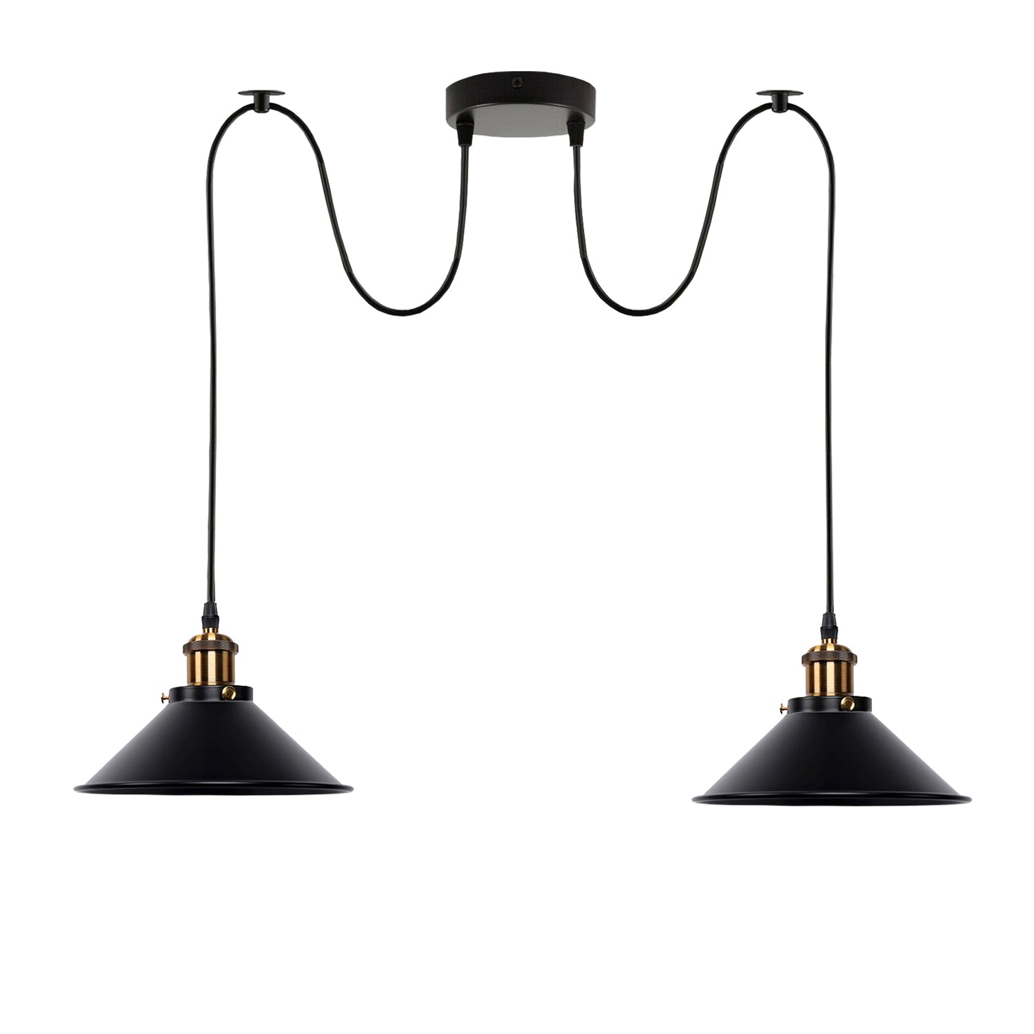 LEDSone Industrial Vintage Black 2 Way Retro Ceiling Light with E27 base, featuring two lamp holders and stylish black metal design.