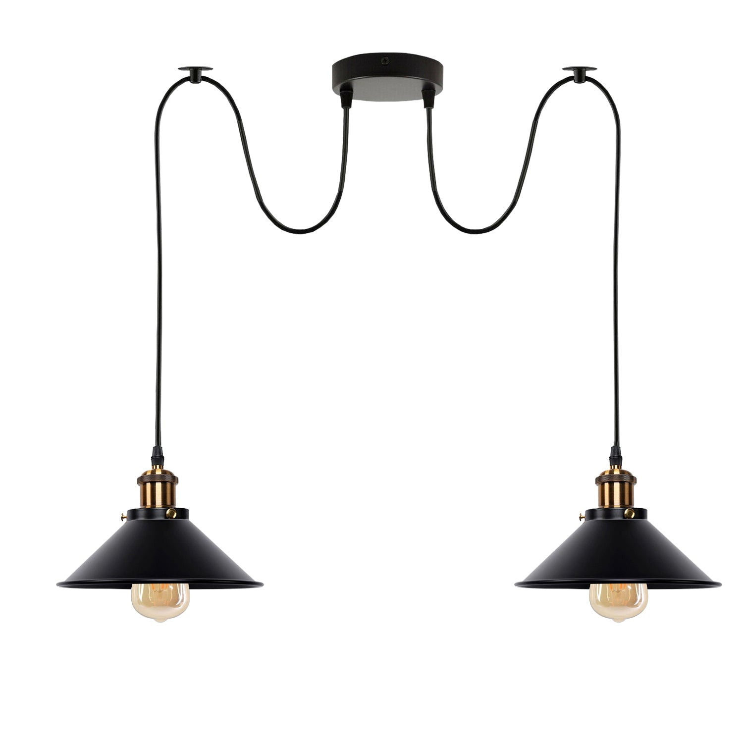 LEDSone Industrial Vintage Black 2 Way Retro Ceiling Light with E27 base, featuring two lamp holders and stylish black metal design.