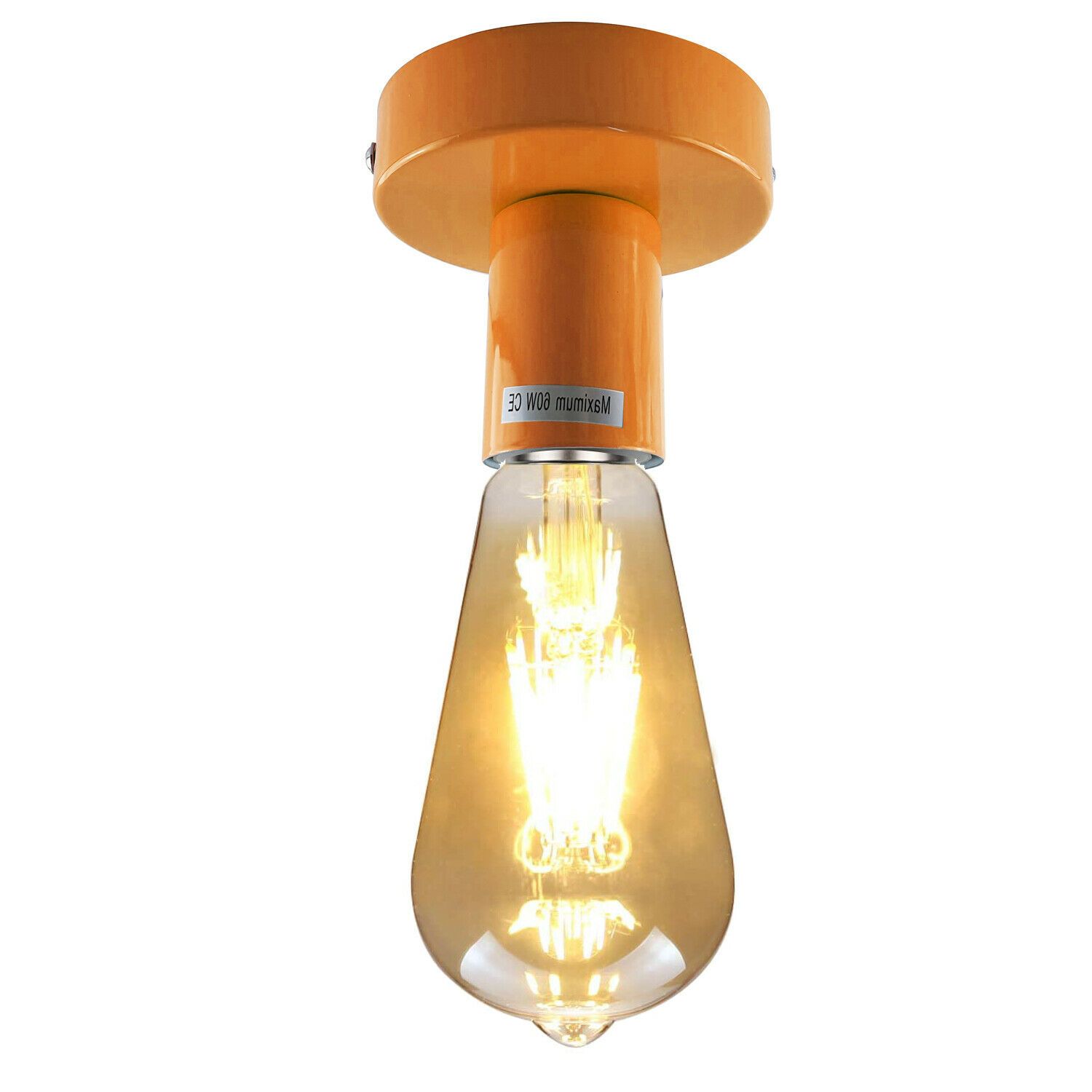 LEDSone industrial vintage orange flush mount ceiling light showcasing its unique design and E27 lamp base.